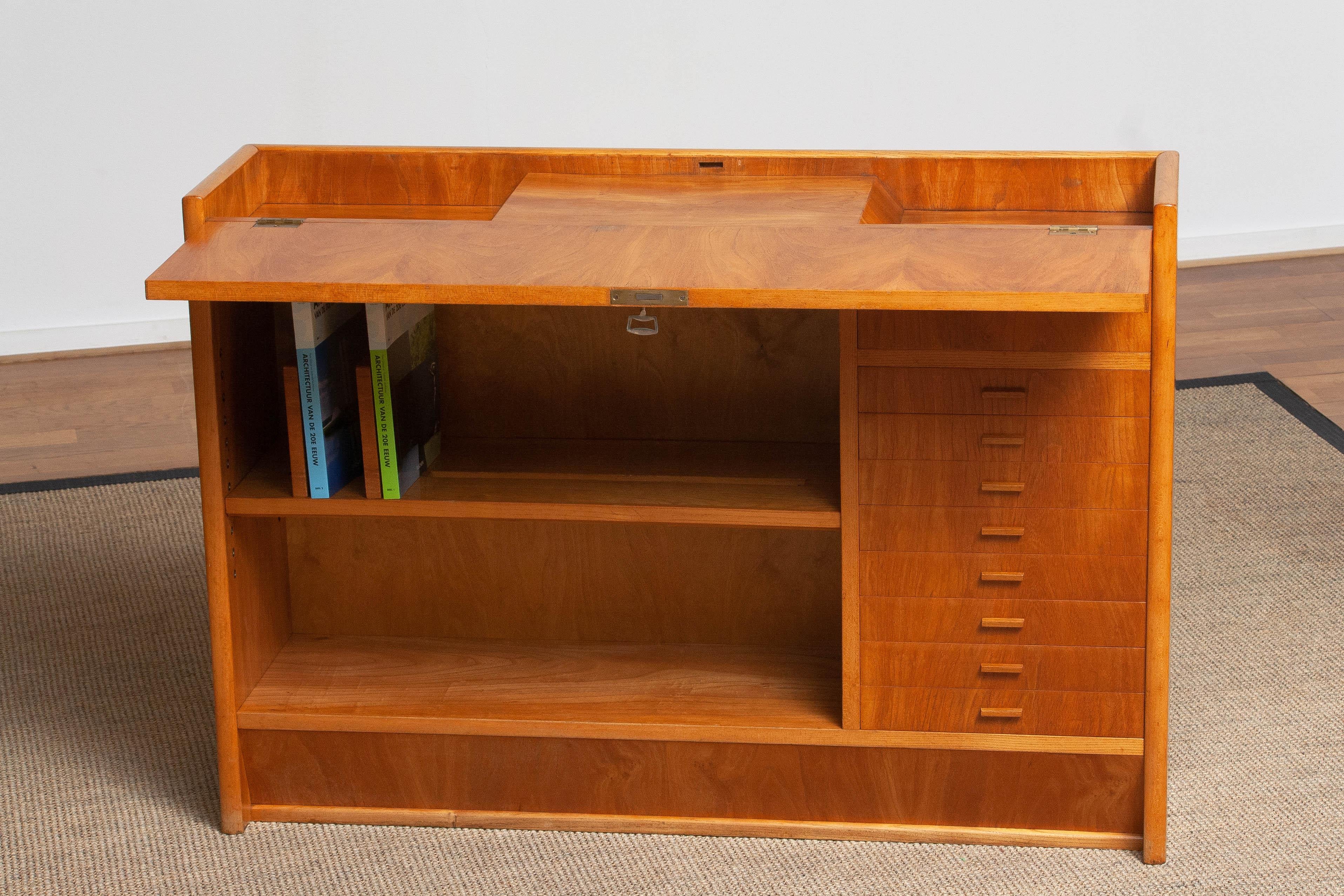 1940s Slim Oak Work Bench / Writing Desk with Open Folding Writing Working Top 4