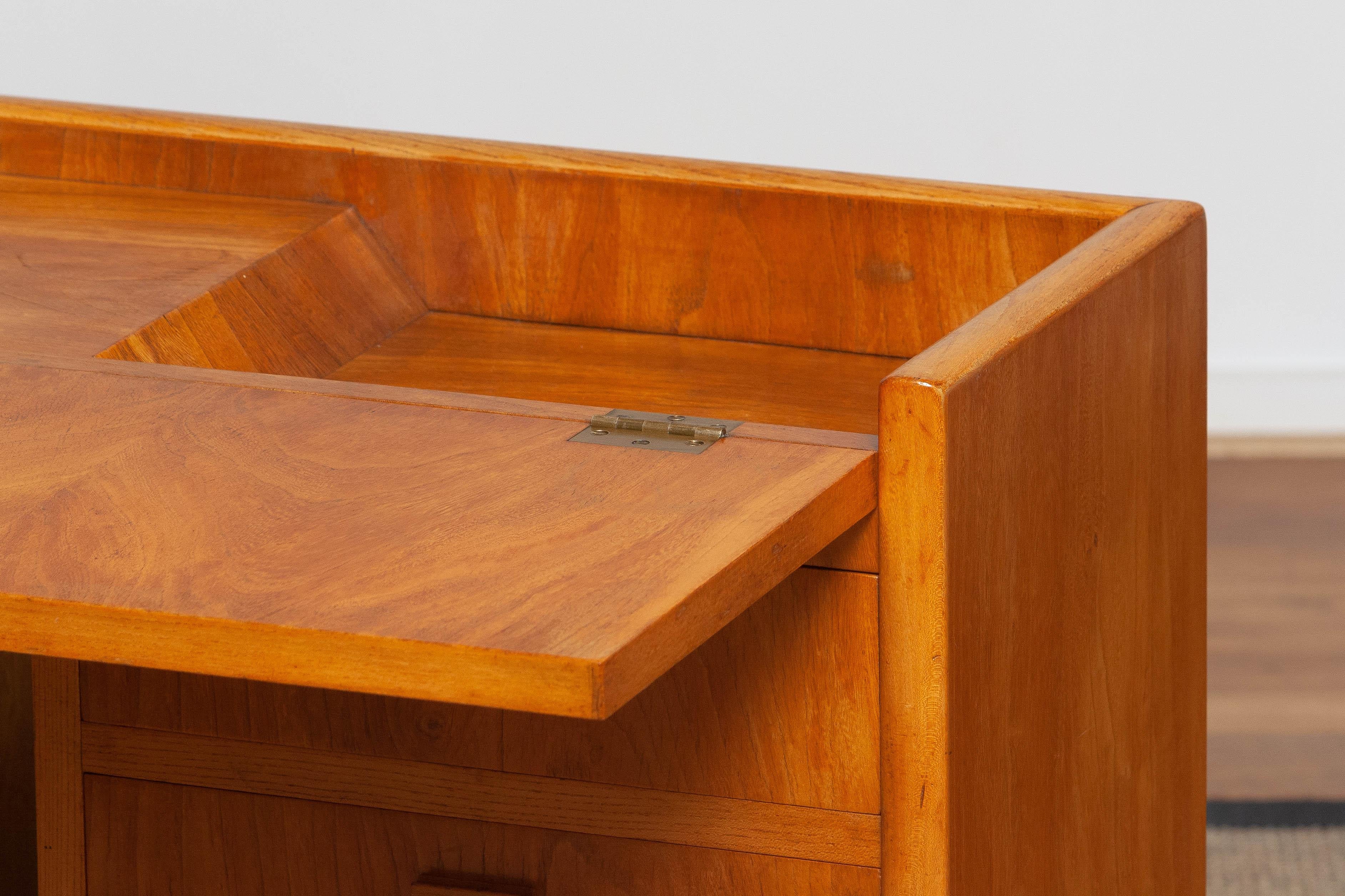 1940s Slim Oak Work Bench / Writing Desk with Open Folding Writing Working Top 5