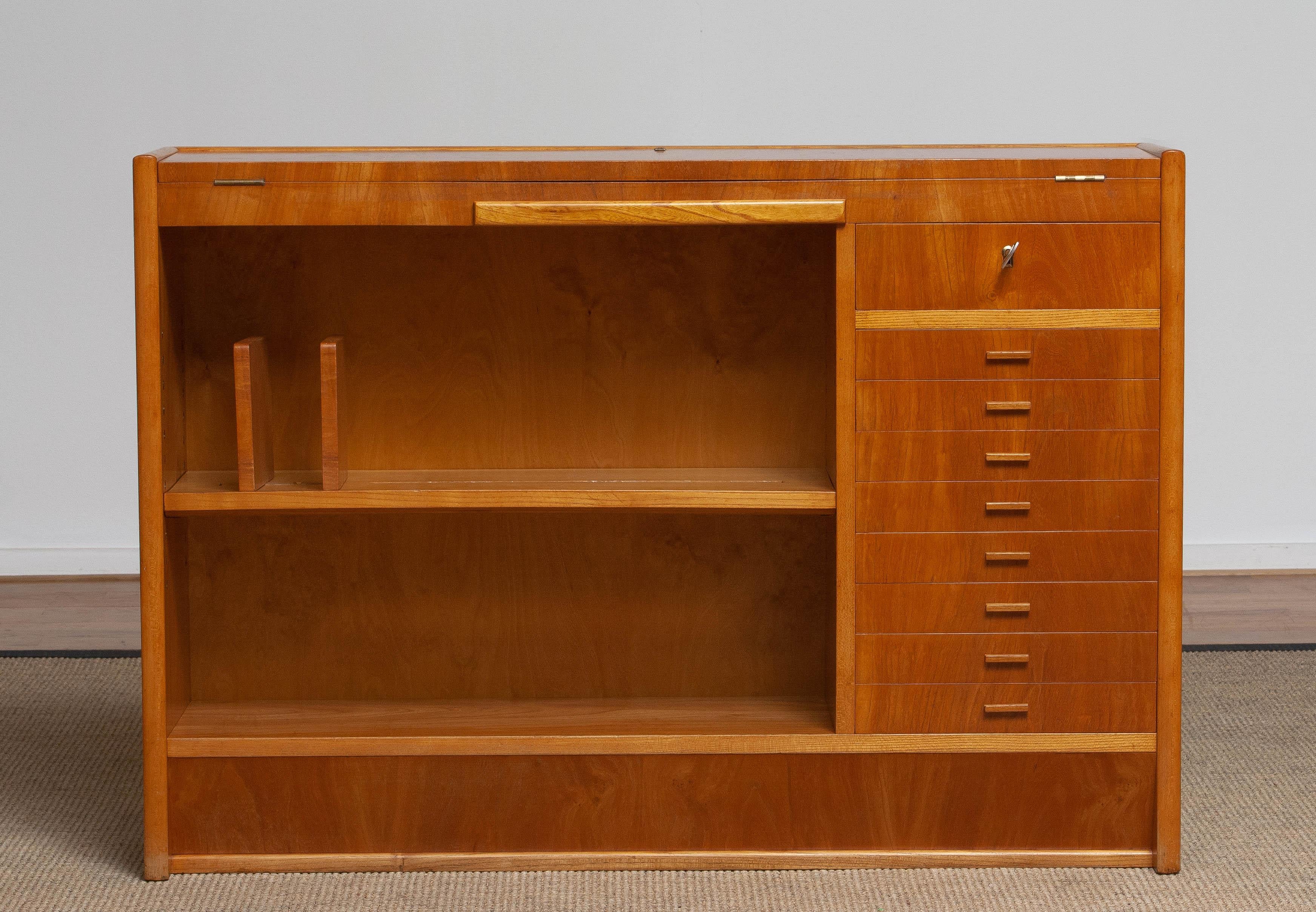 1940s Slim Oak Work Bench / Writing Desk with Open Folding Writing Working Top 13