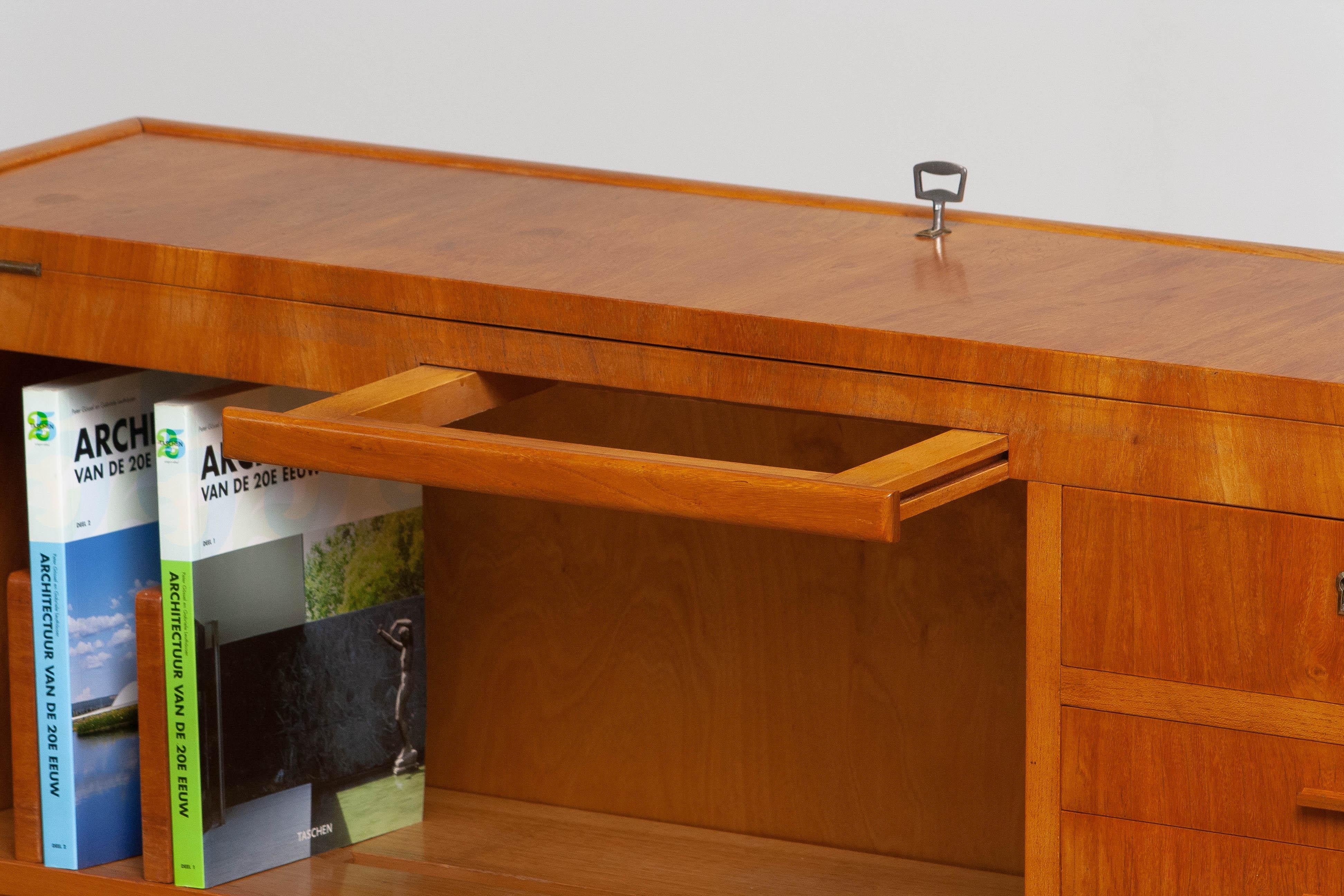 Mid-Century Modern 1940s Slim Oak Work Bench / Writing Desk with Open Folding Writing Working Top