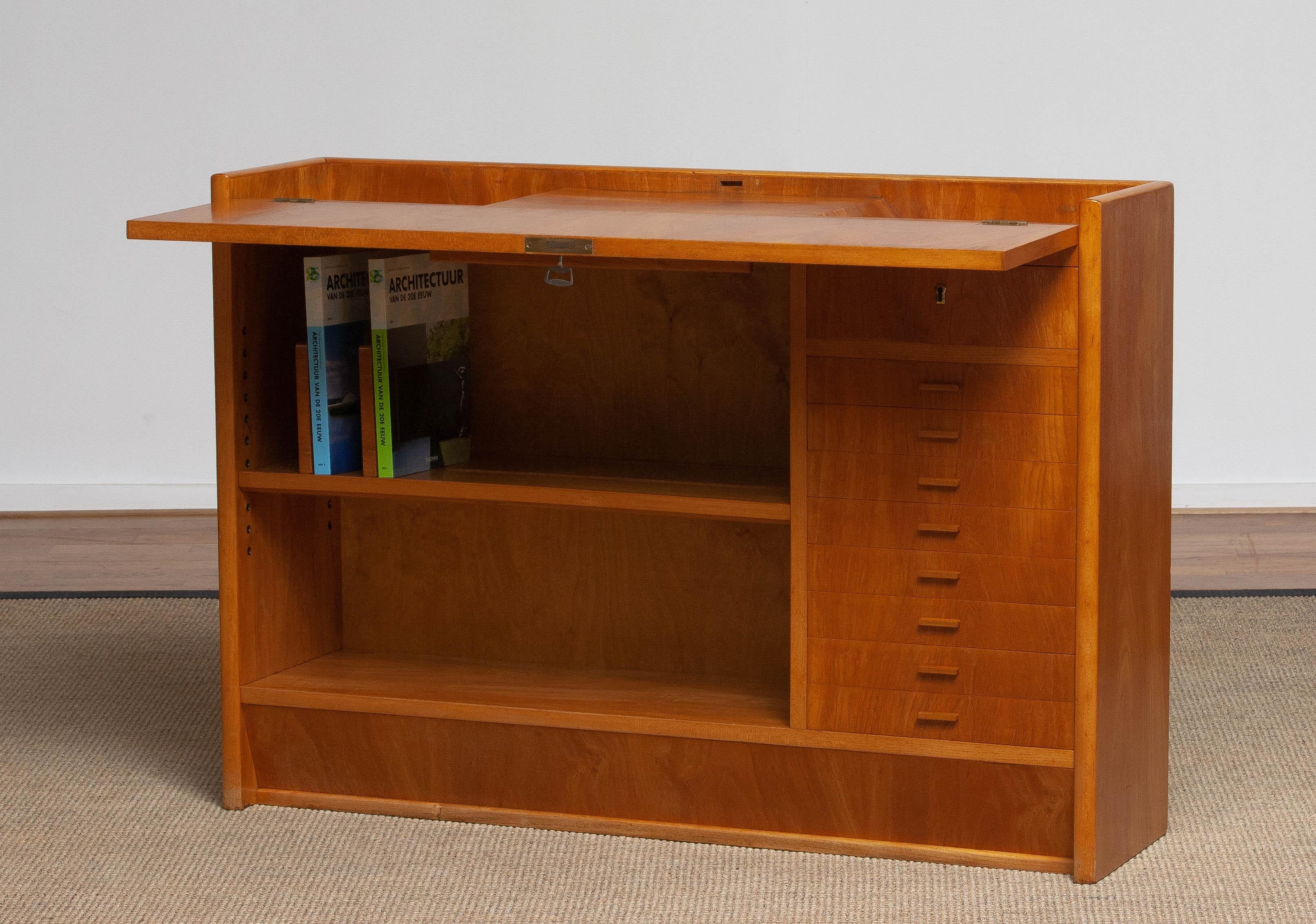 1940s Slim Oak Work Bench / Writing Desk with Open Folding Writing Working Top 2