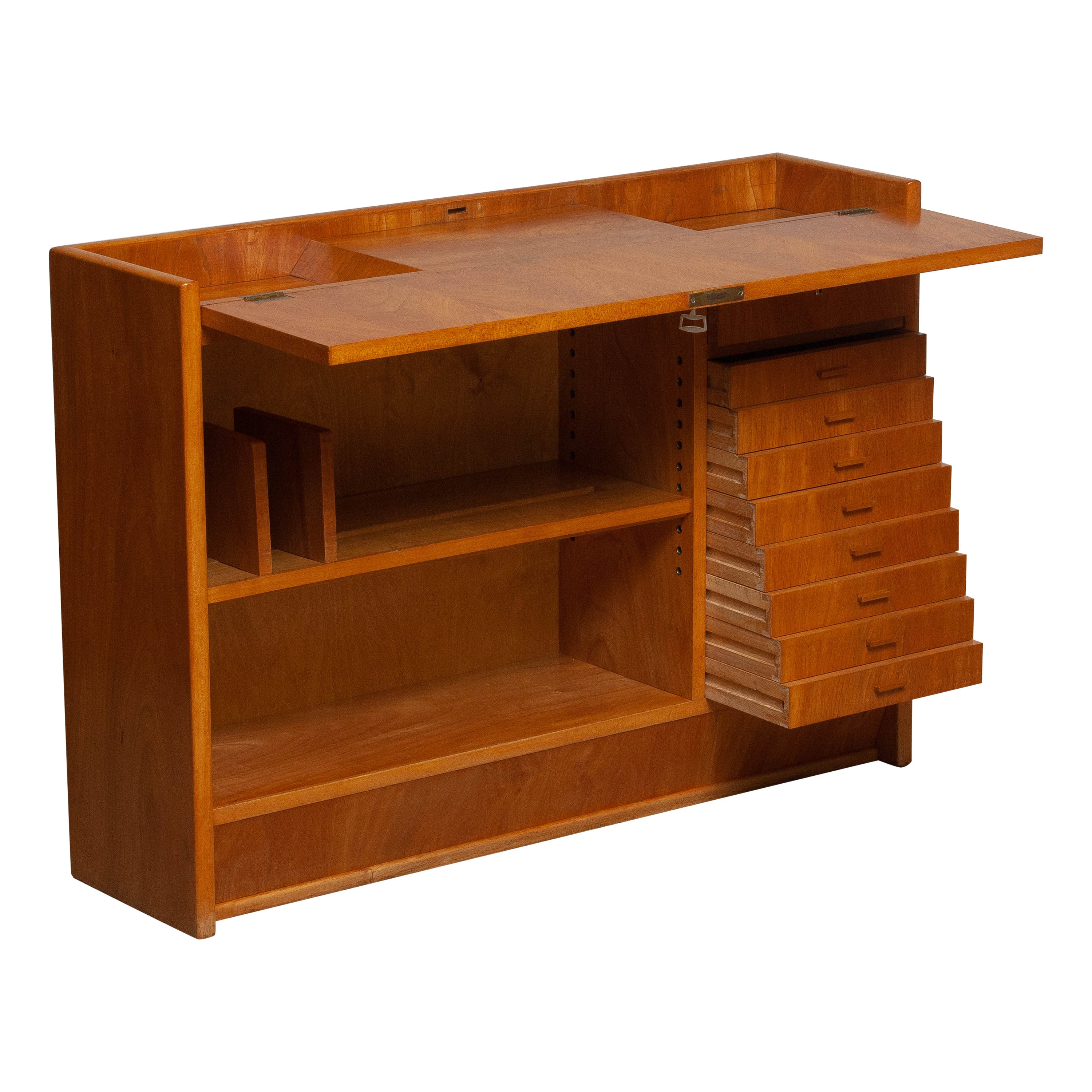 1940
s Slim Oak Work Bench / Writing Desk with Open Folding Writing Working Top