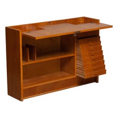 1940's Slim Oak Work Bench / Writing Desk with Open Folding Writing Working Top