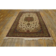 1940s Small Beige Medallion Antique Tabriz Northwestern Handknotted Wool Rug