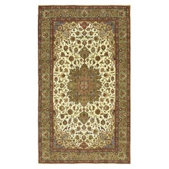 1940s Small Beige Medallion Antique Tabriz Northwestern Handknotted Wool Rug