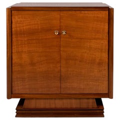 1940s Small Central Dry Bar, Mahogany Veneer, Brass, Lightning System, France