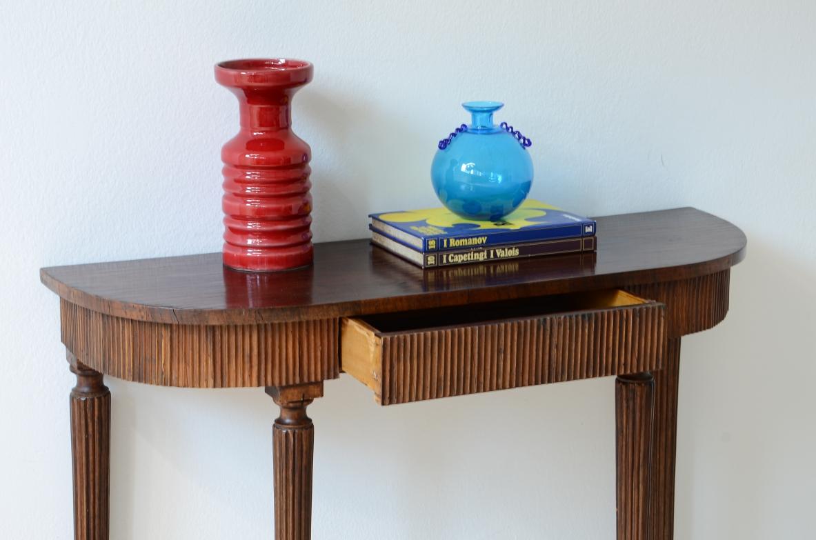 Mid-Century Modern 1940's small console with curved reeded wood
