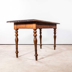1940's Small French Dark Fruitwood Bobbin Leg Kitchen Dining Table