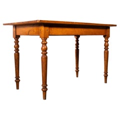 1940's Small French Fruitwood Bobbin Leg Kitchen Dining Table