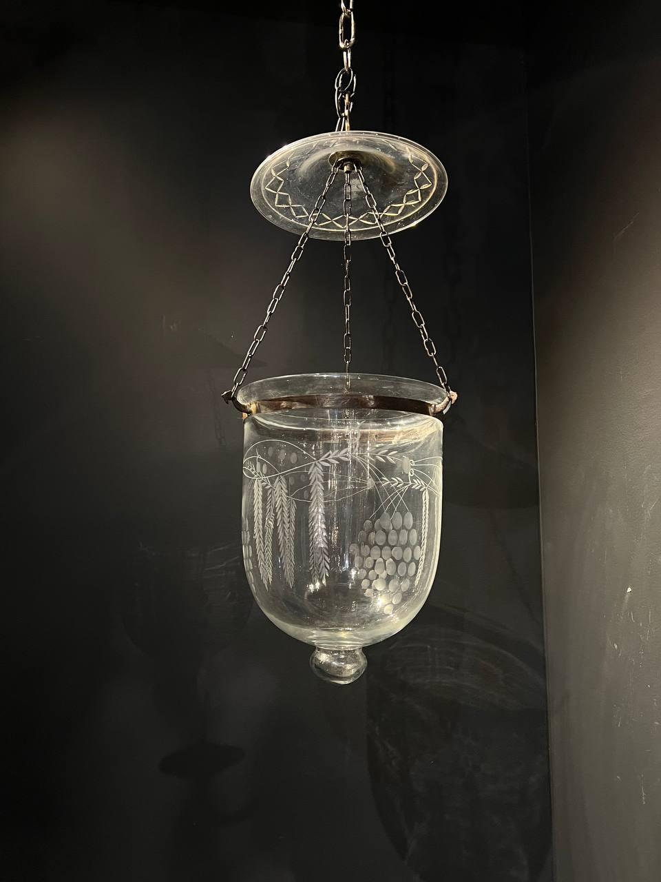 French Provincial 1940's Small Glass Lantern with Grape Design For Sale