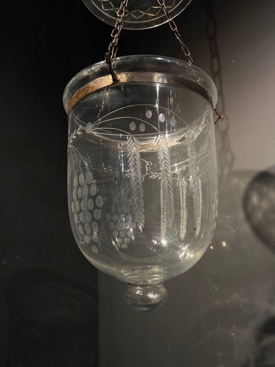 French 1940's Small Glass Lantern with Grape Design For Sale