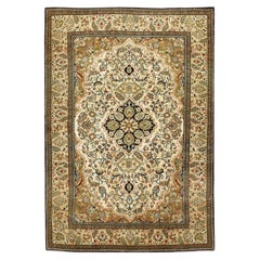 1940s Small Ivory Islimi Medallion Antique Isfahan Silk Handknotted Wool Rug