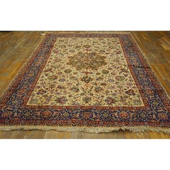 1940s Small Light Yellow Floral Antique Tabriz Knotted Wool Northwestern Rug