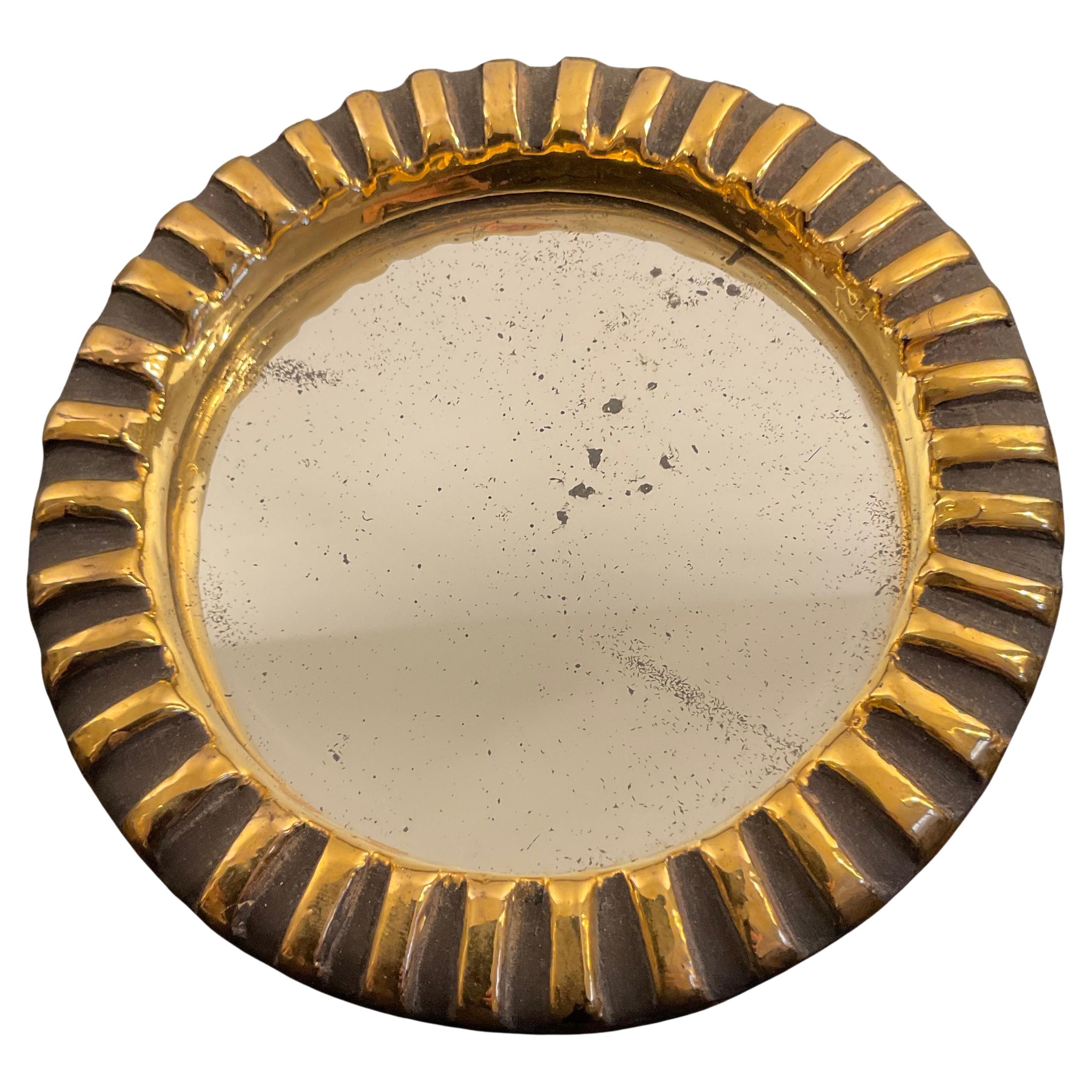 1940s Small Mithé Espelt Wall Mirror in Gilded Ceramic