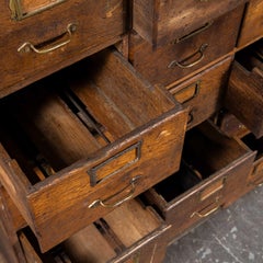 1940's Small Oak French Atelier Filing Bank Of Drawers