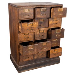 Used 1940's Small Oak French Atelier Filing Bank Of Drawers
