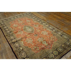 1940s Small Red Rust Field Formal Medallion Vintage Handknotted Qum Silk Rug