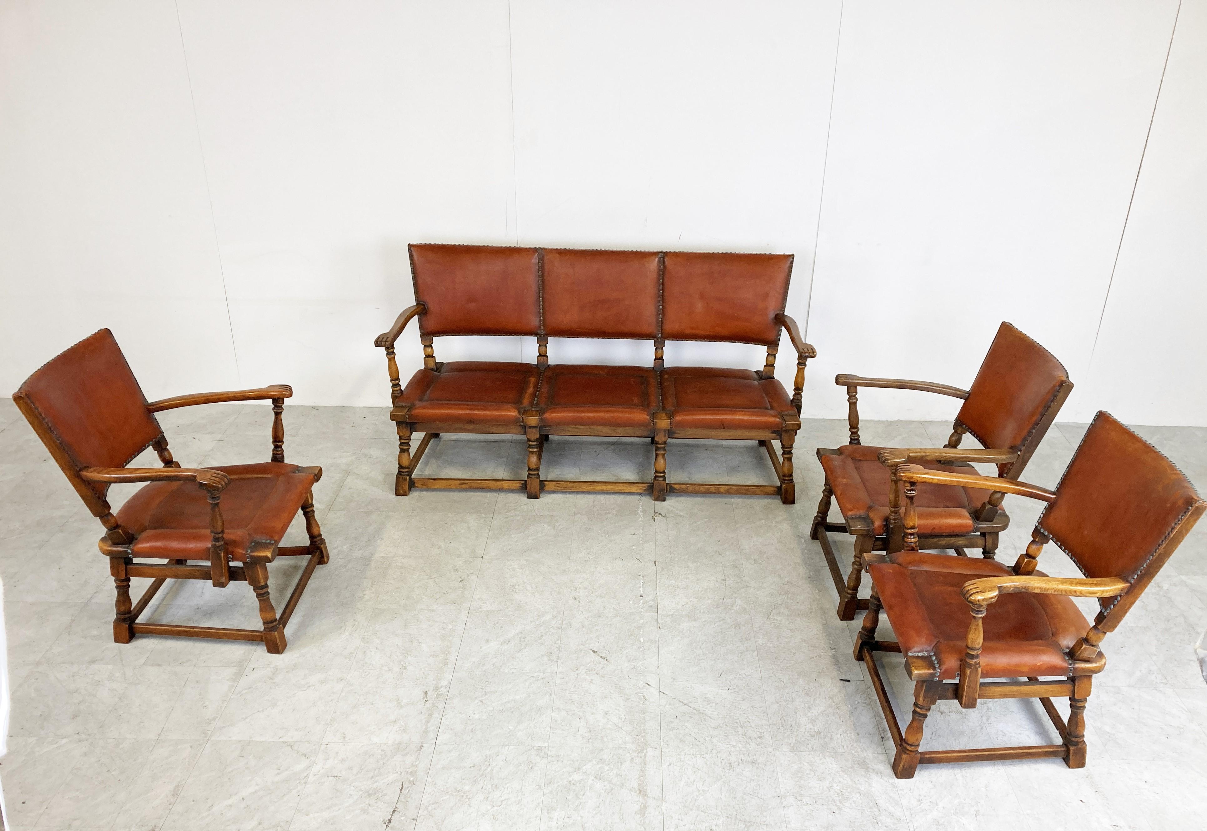 Leather 1940s Sofa Set by Theo Ruth for Artifort For Sale