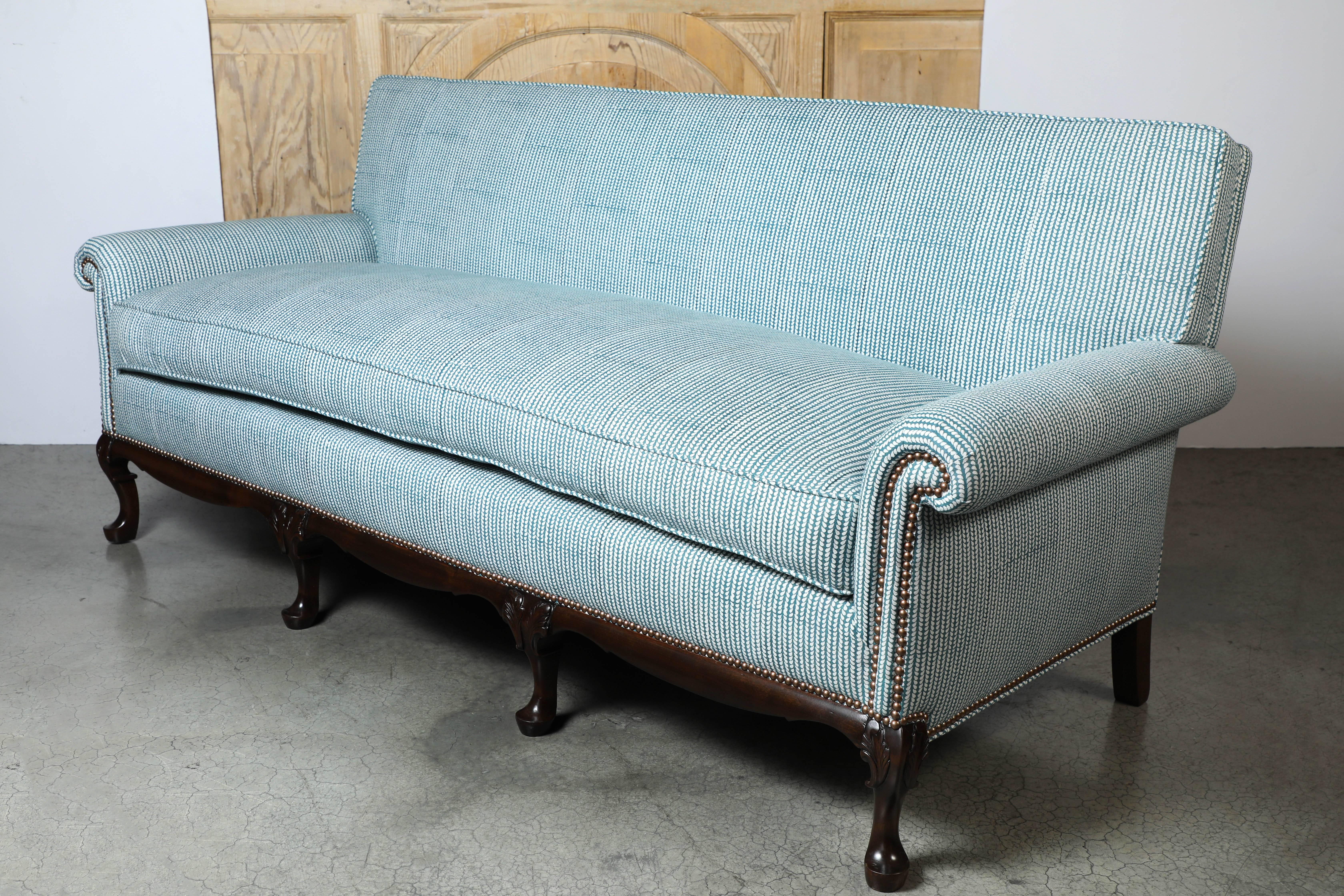 Linen 1940s Sofa with John Robshaw Fabric