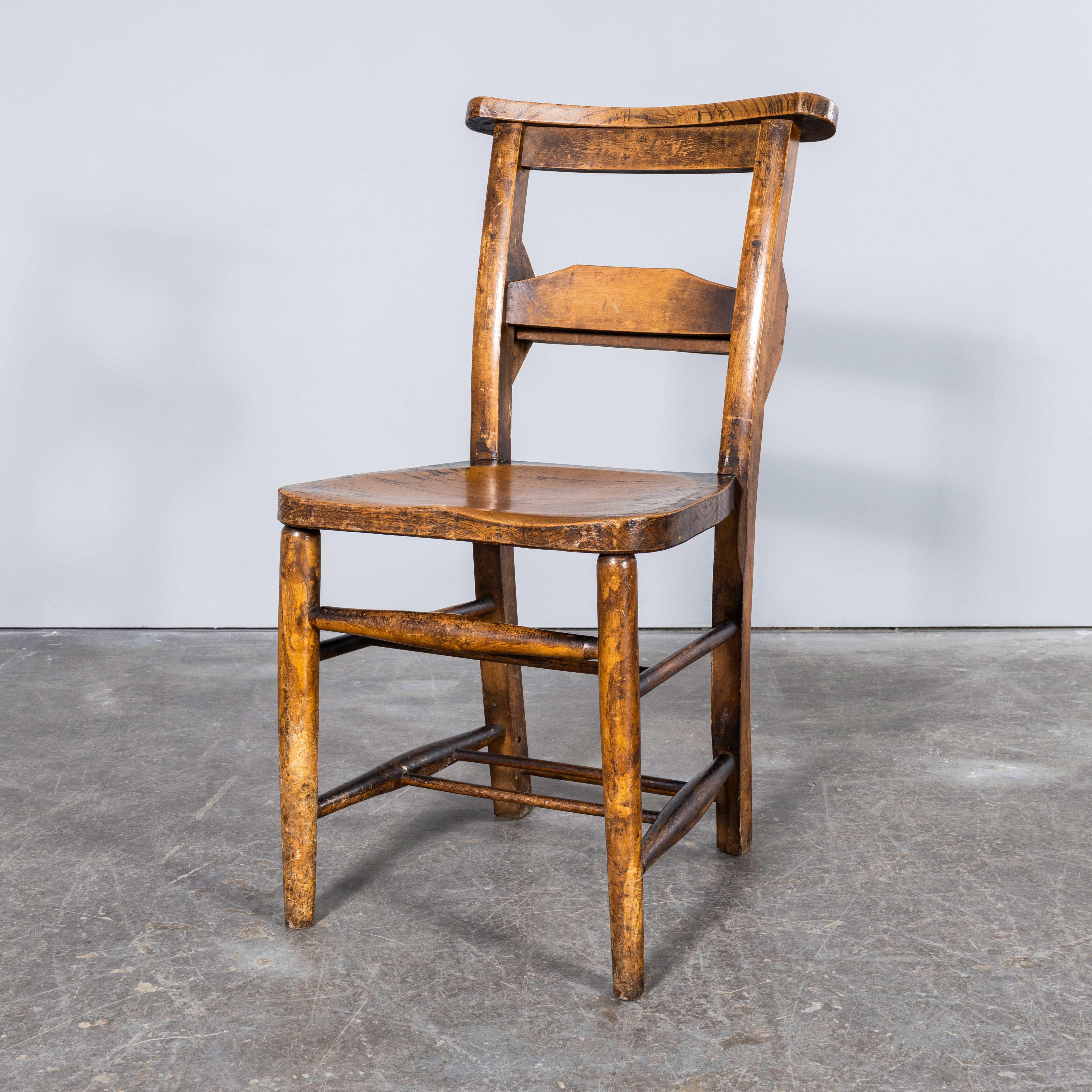1940's Solid Ash Church - Chapel Dining Chairs - Good Quantity Available For Sale 6