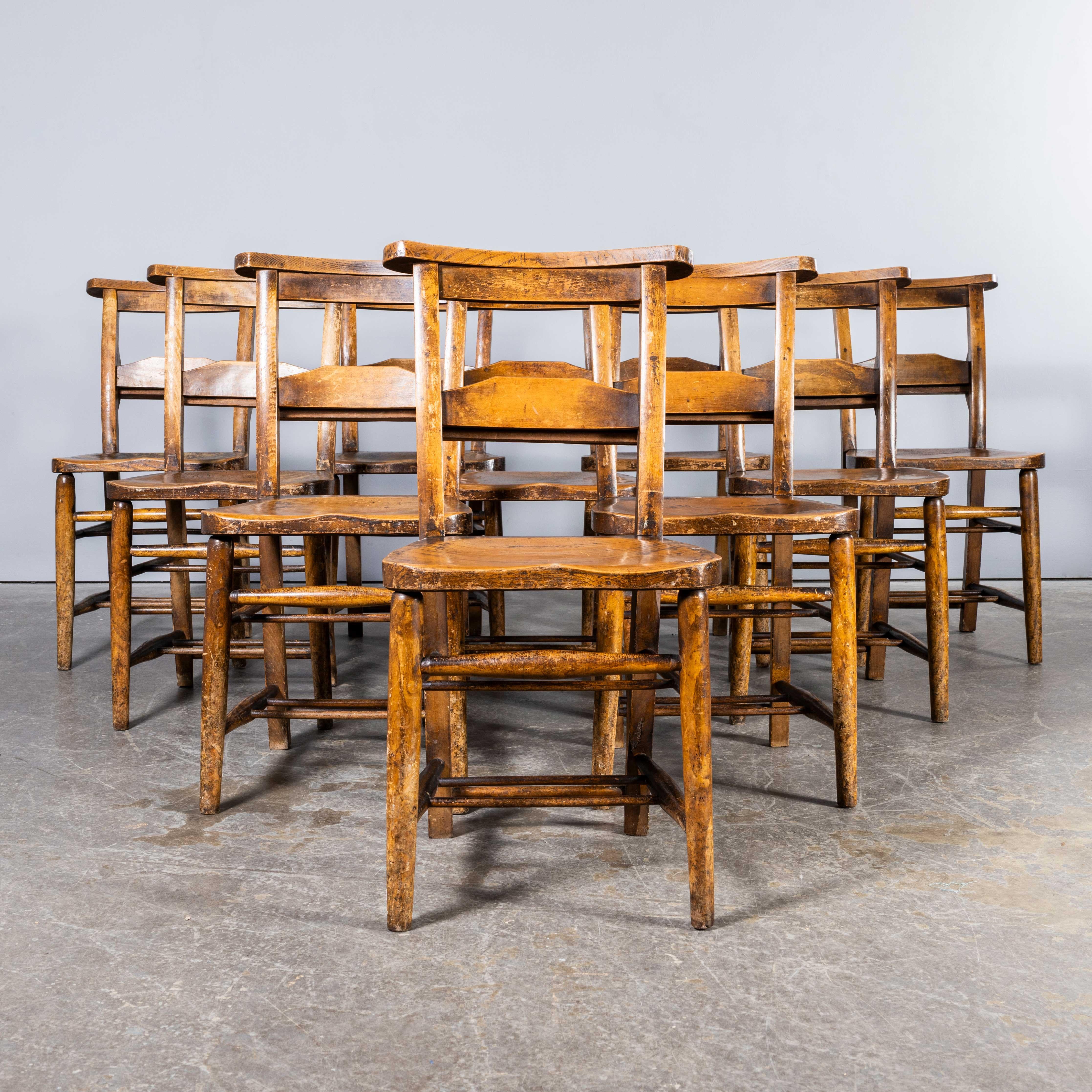 1940's Solid Ash Church - Chapel Dining Chairs - Good Quantity Available For Sale 8