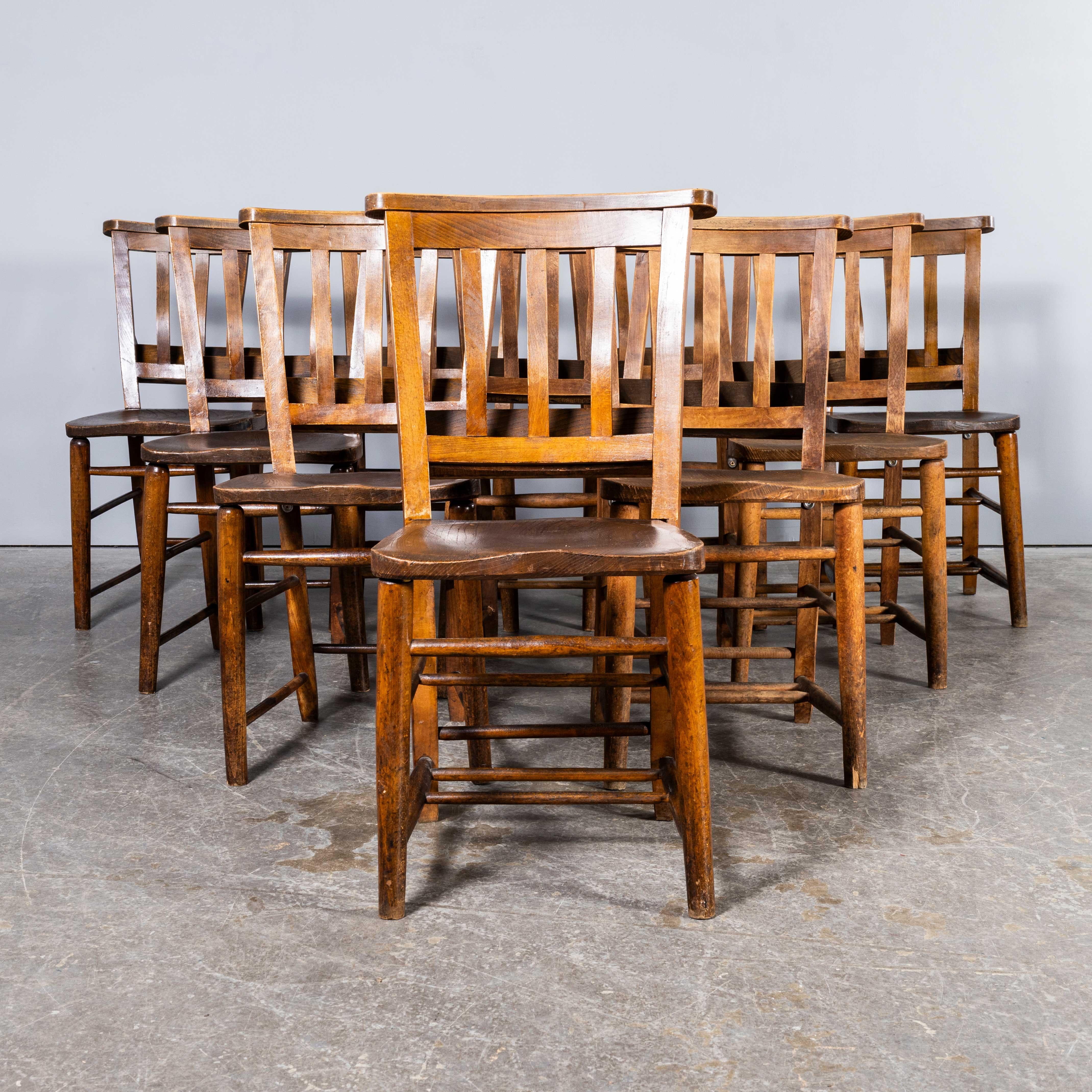 English 1940's Solid Ash Church - Chapel Dining Chairs - Good Quantity Available For Sale