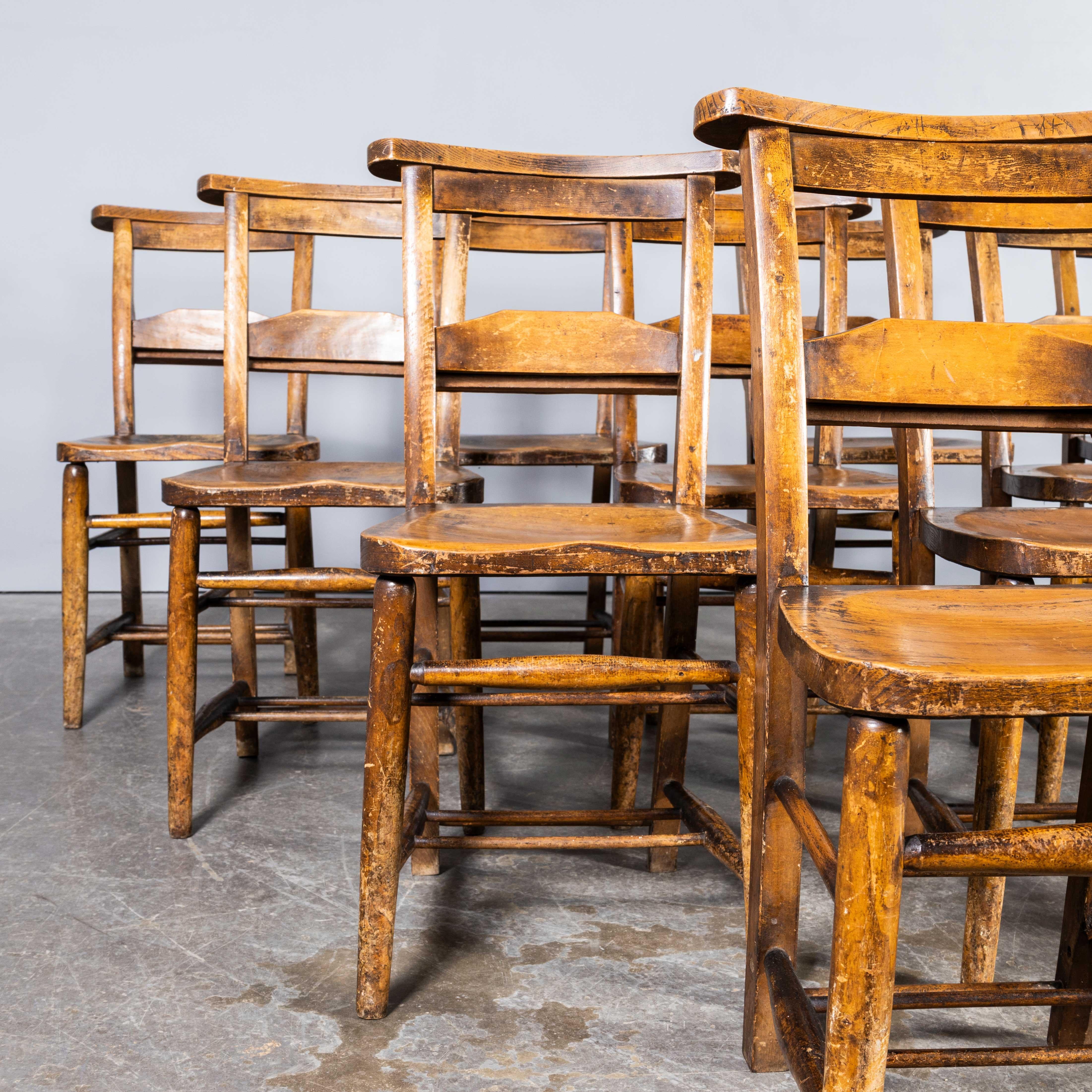 1940's Solid Ash Church - Chapel Dining Chairs - Good Quantity Available In Good Condition For Sale In Hook, Hampshire