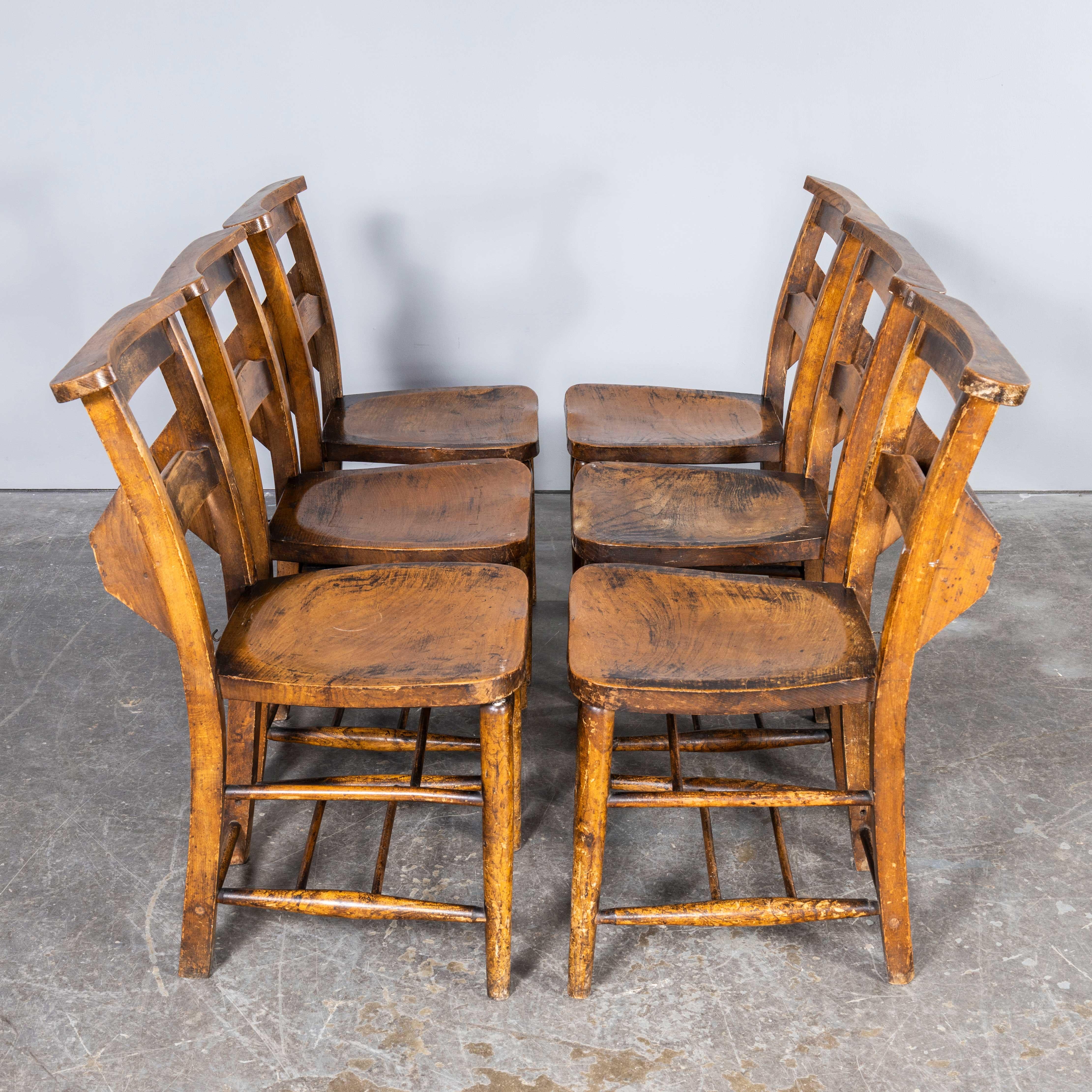 Oak 1940's Solid Ash Church - Chapel Dining Chairs - Good Quantity Available For Sale