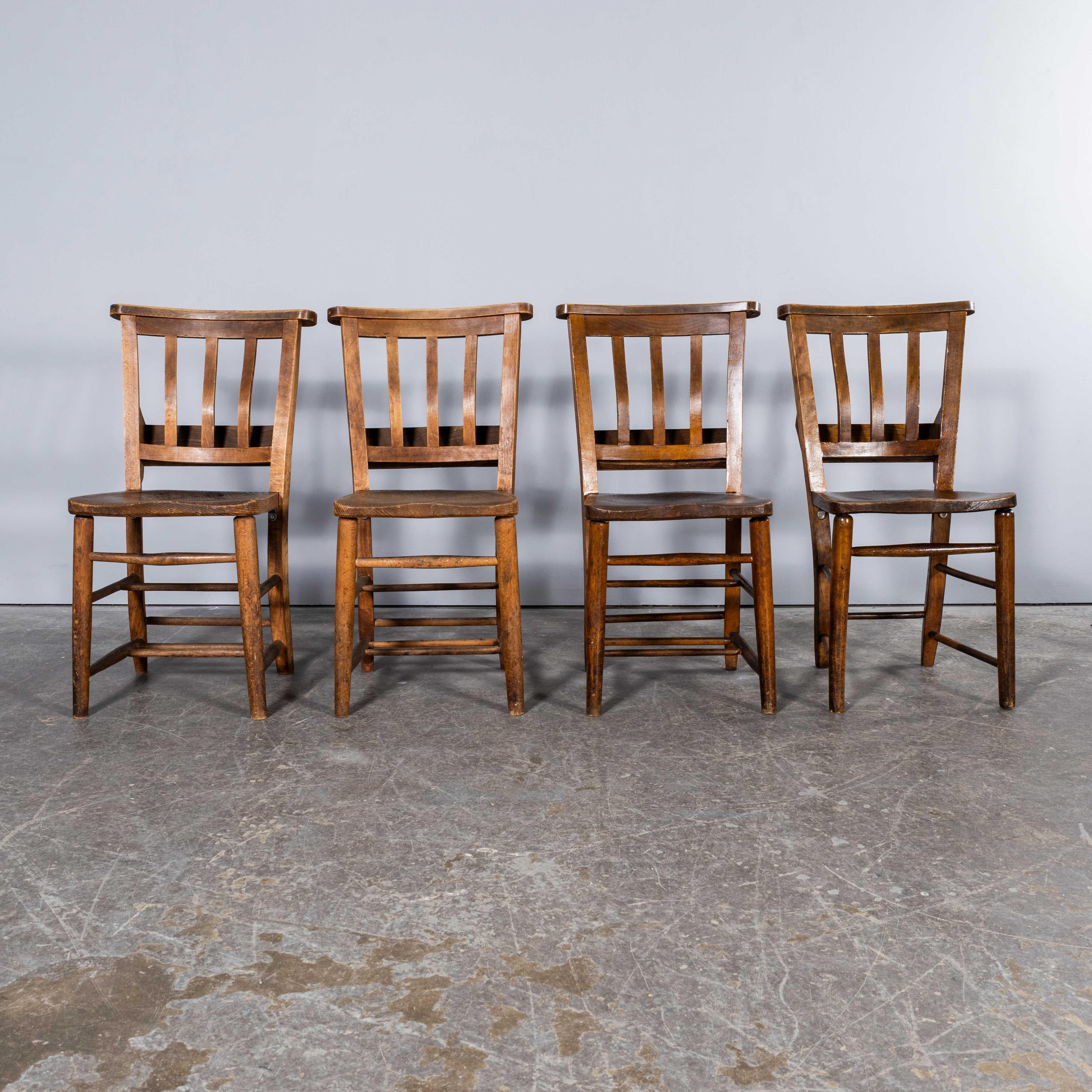 1940's Solid Ash Church - Chapel Dining Chairs - Good Quantity Available For Sale 2