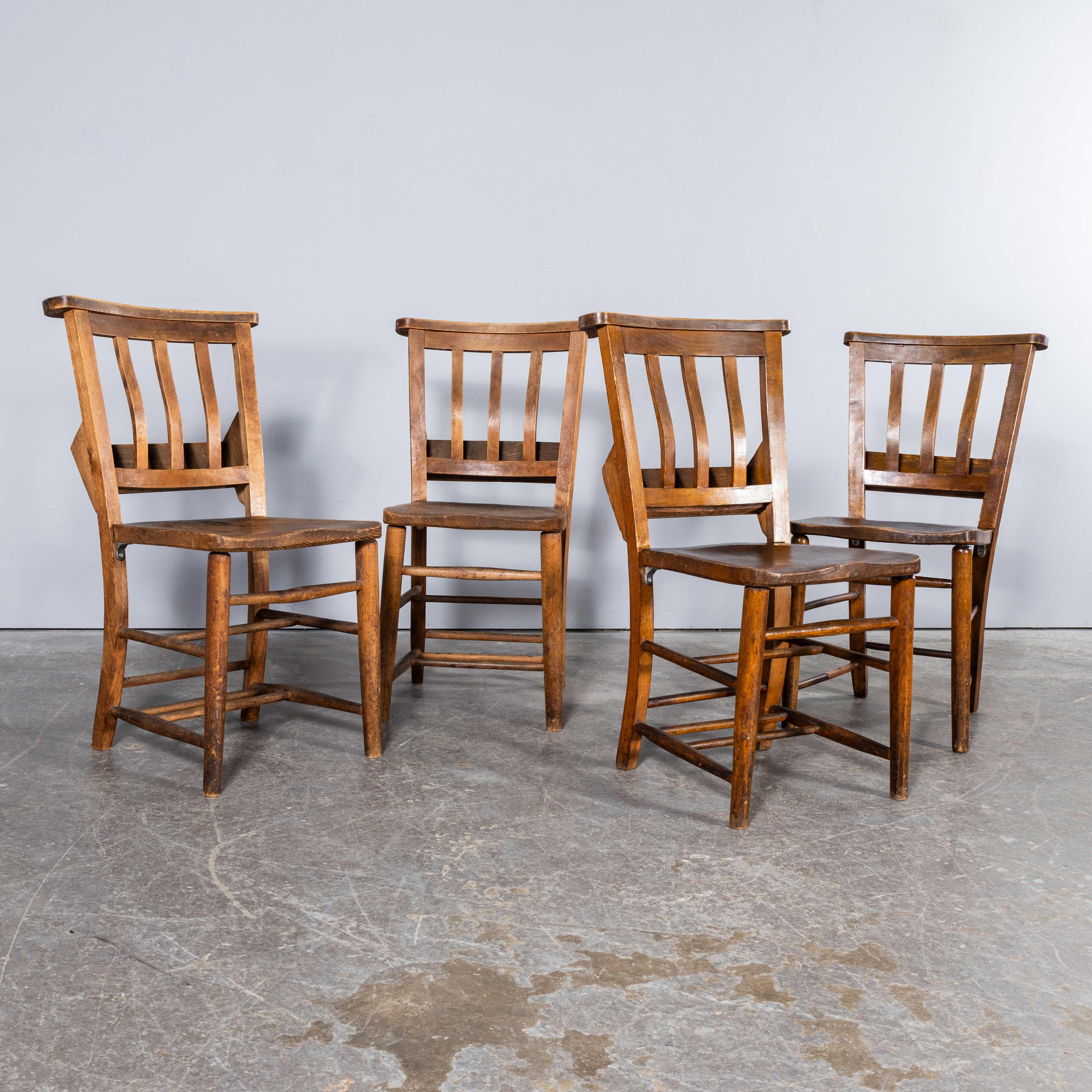 1940's Solid Ash Church - Chapel Dining Chairs - Good Quantity Available For Sale 3