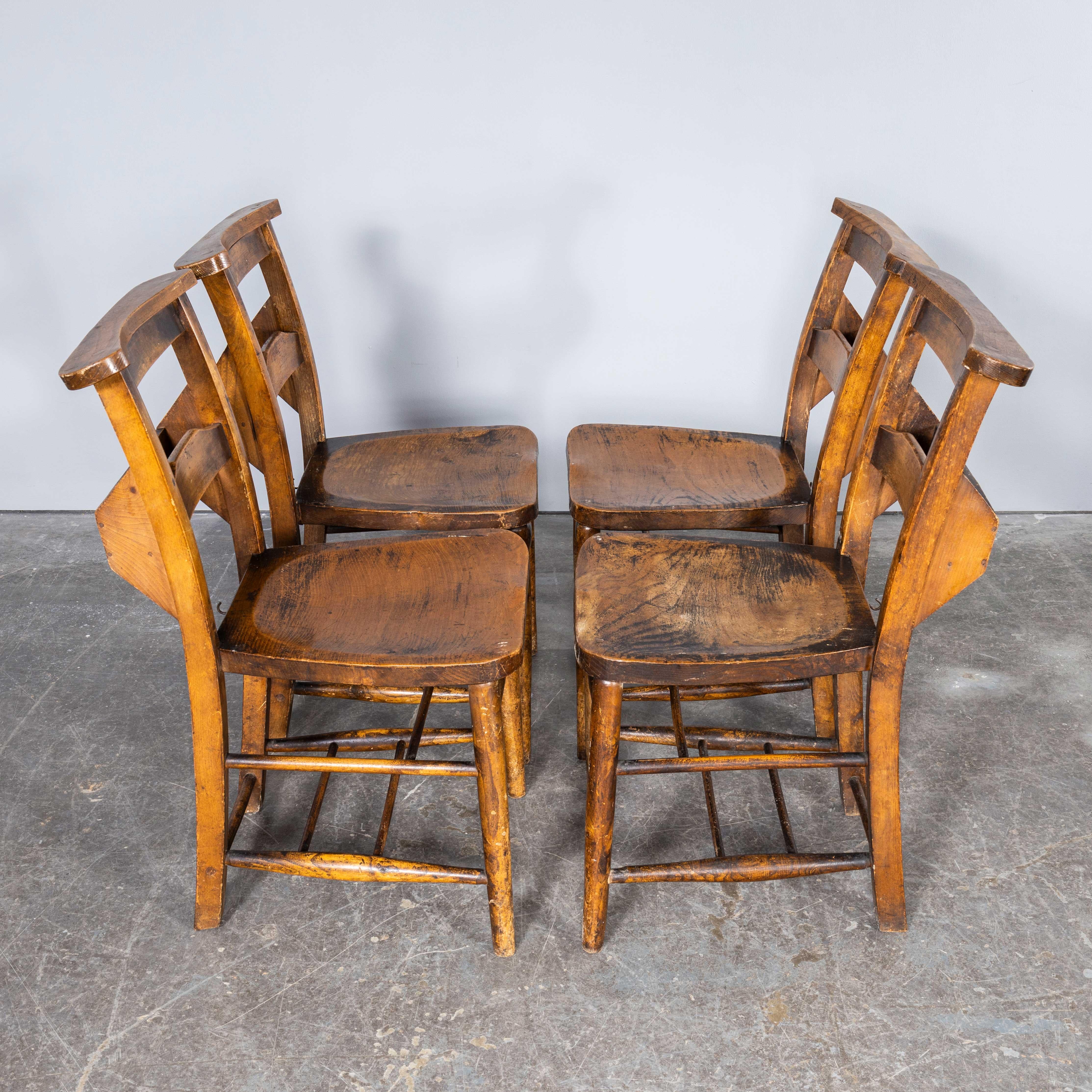 1940's Solid Ash Church - Chapel Dining Chairs - Good Quantity Available For Sale 3