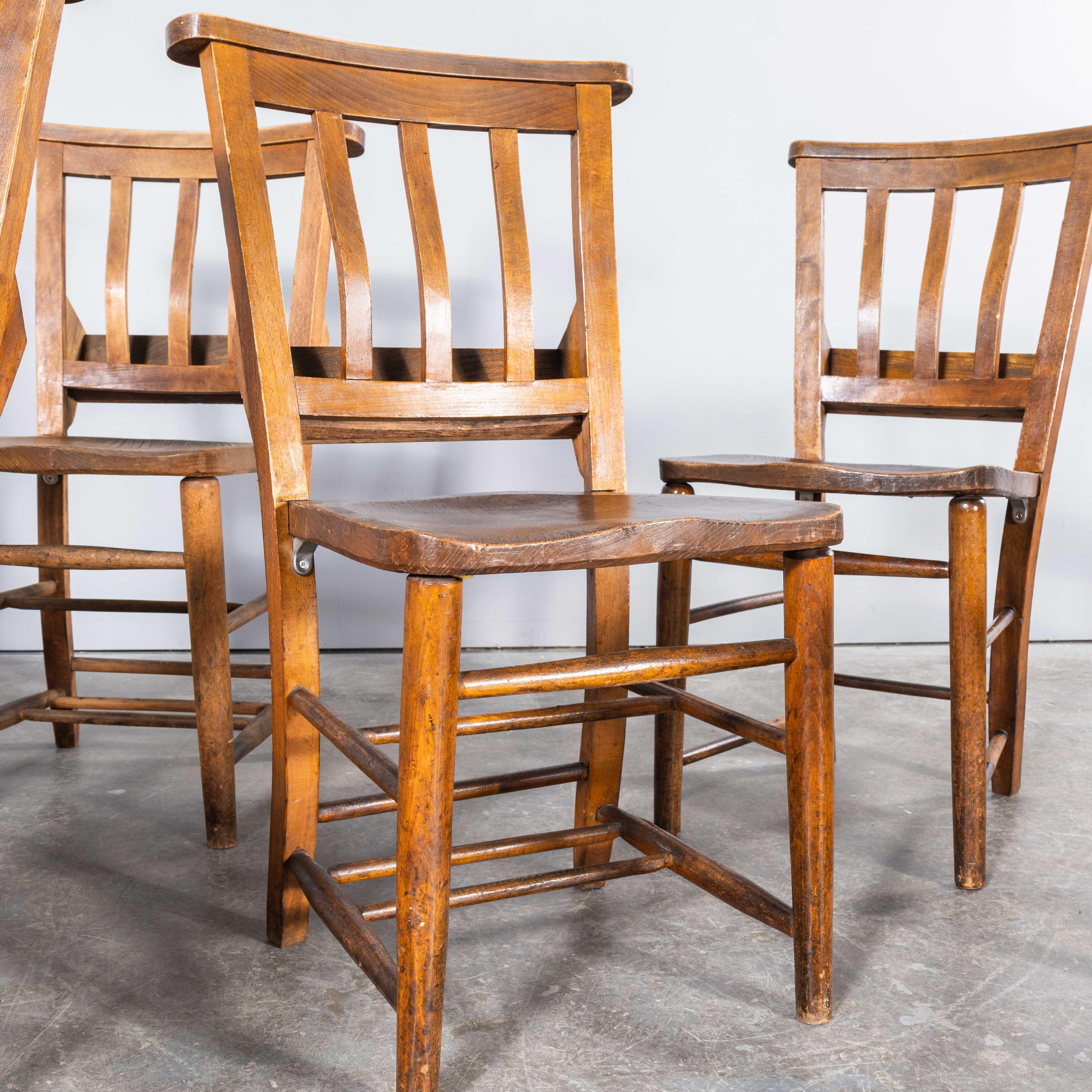 1940's Solid Ash Church - Chapel Dining Chairs - Good Quantity Available For Sale 4