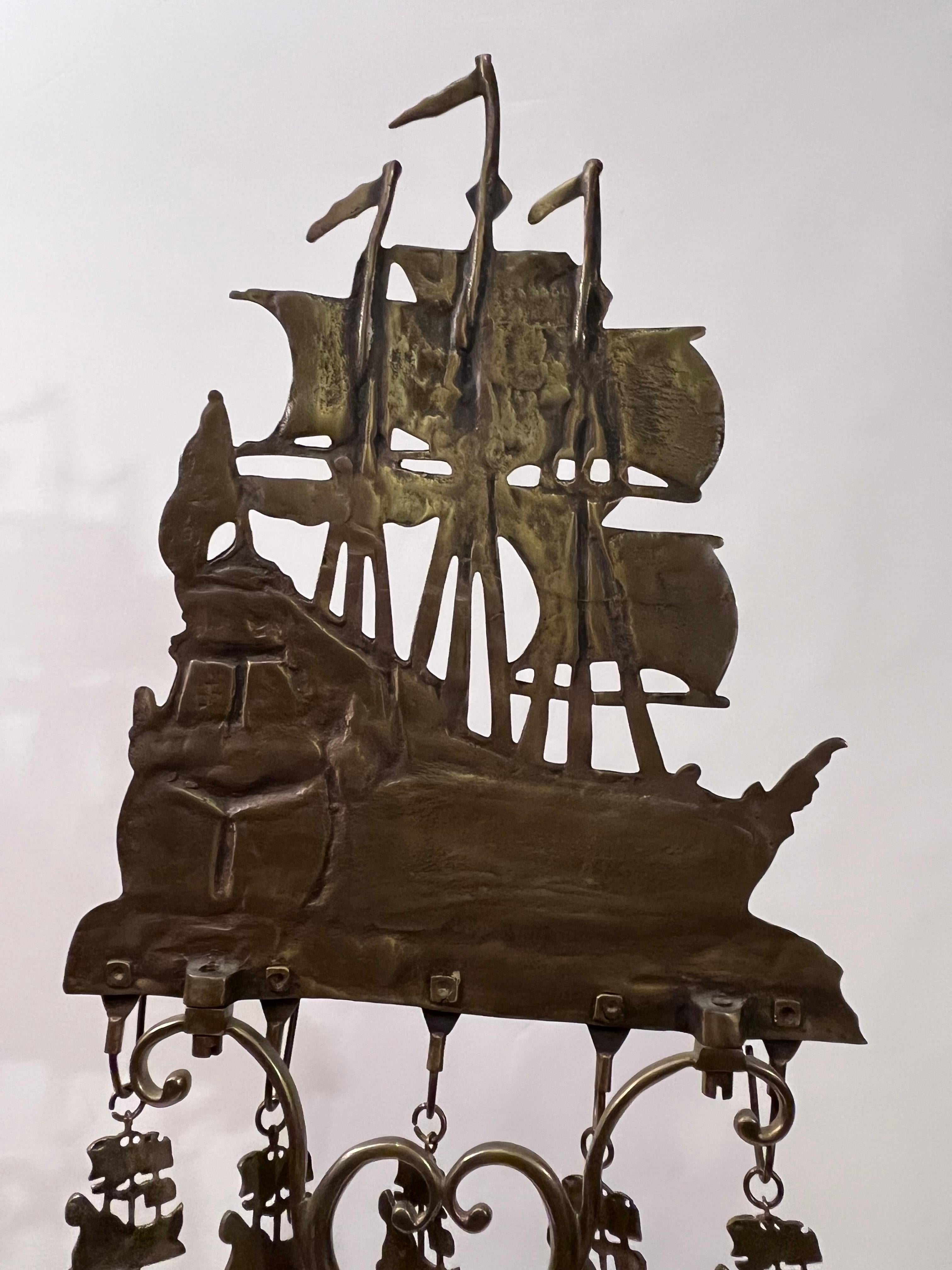 Set d'outils de cheminée Don Fernando pour bateau en laiton massif des années 1940 en vente 3