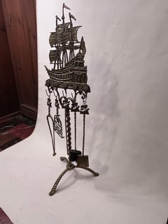 1940's Solid Brass Don Fernando Nautical Ship Fireplace Tool Set