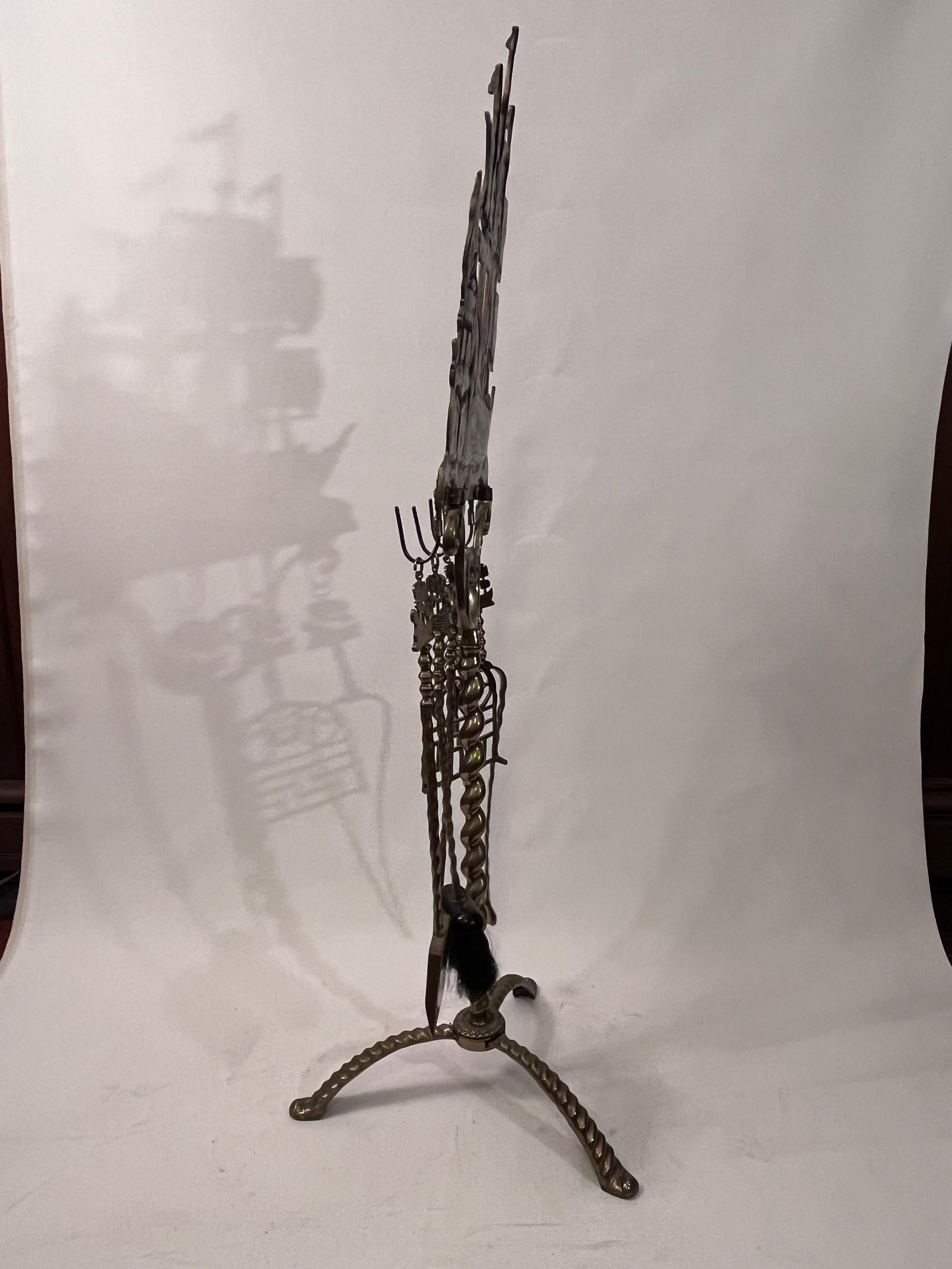 Set d'outils de cheminée Don Fernando pour bateau en laiton massif des années 1940 en vente 1