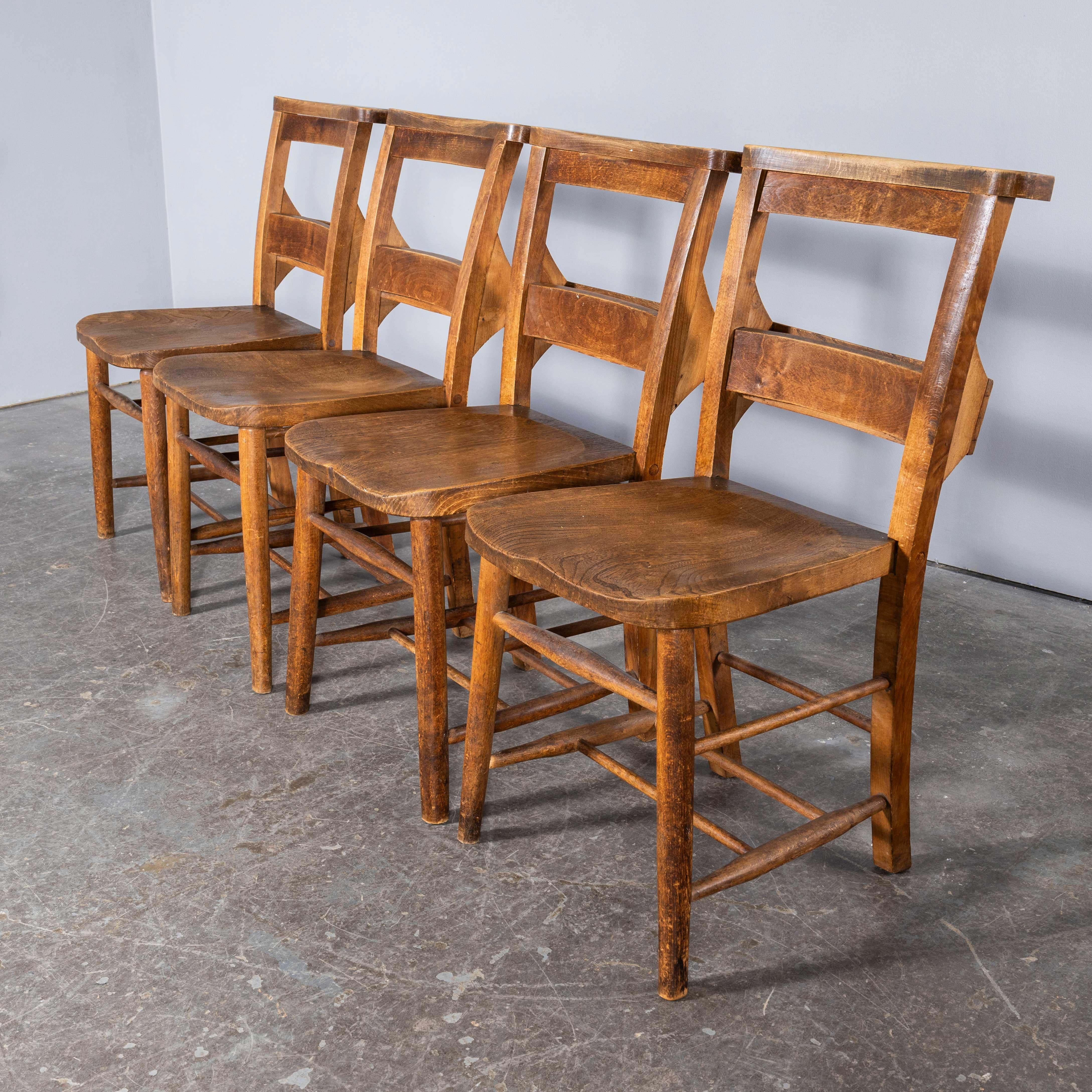 1940's Solid Elm Church - Chapel Dining Chairs - Good Quantity Available For Sale 5