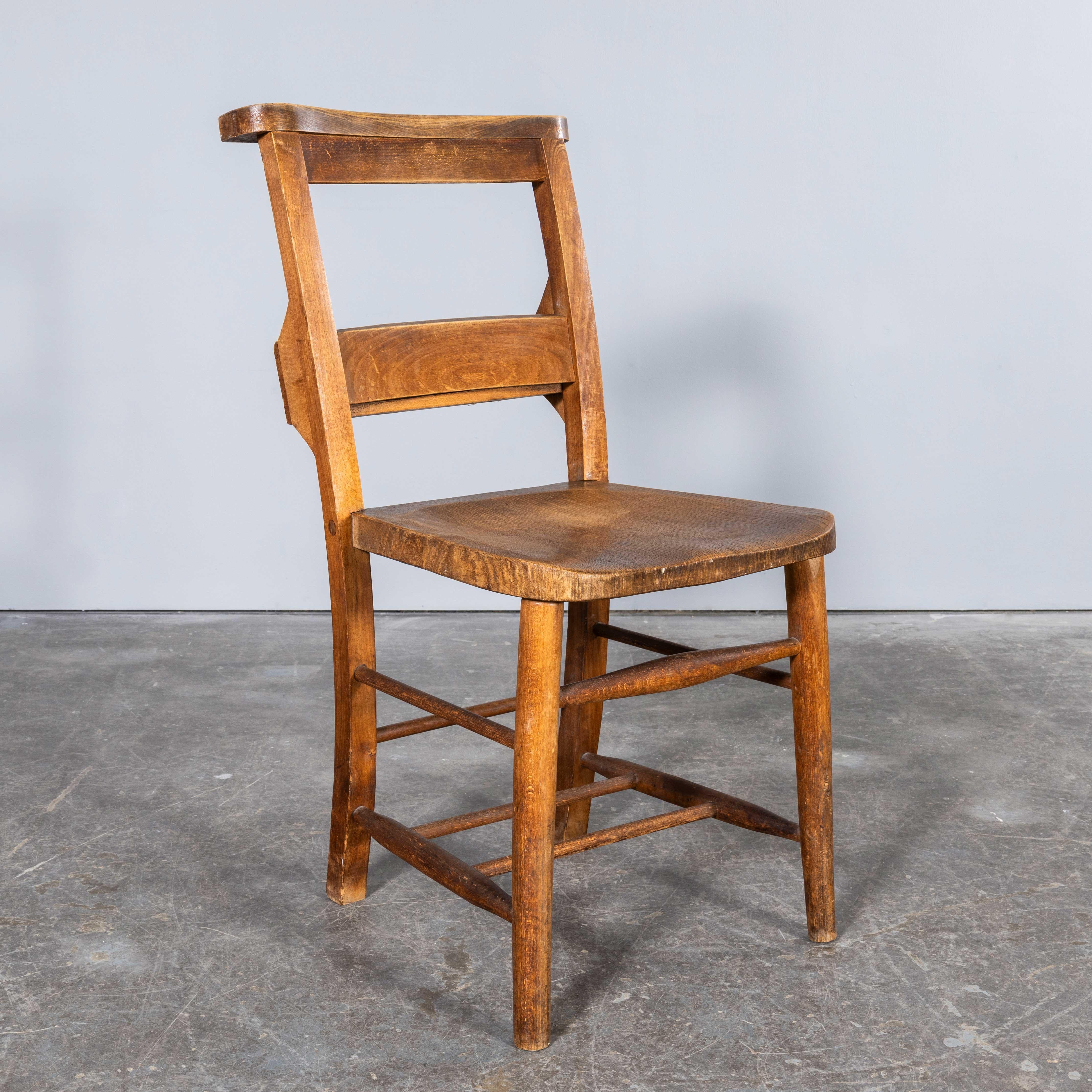 1940's Solid Elm Church - Chapel Dining Chairs - Good Quantity Available For Sale 6