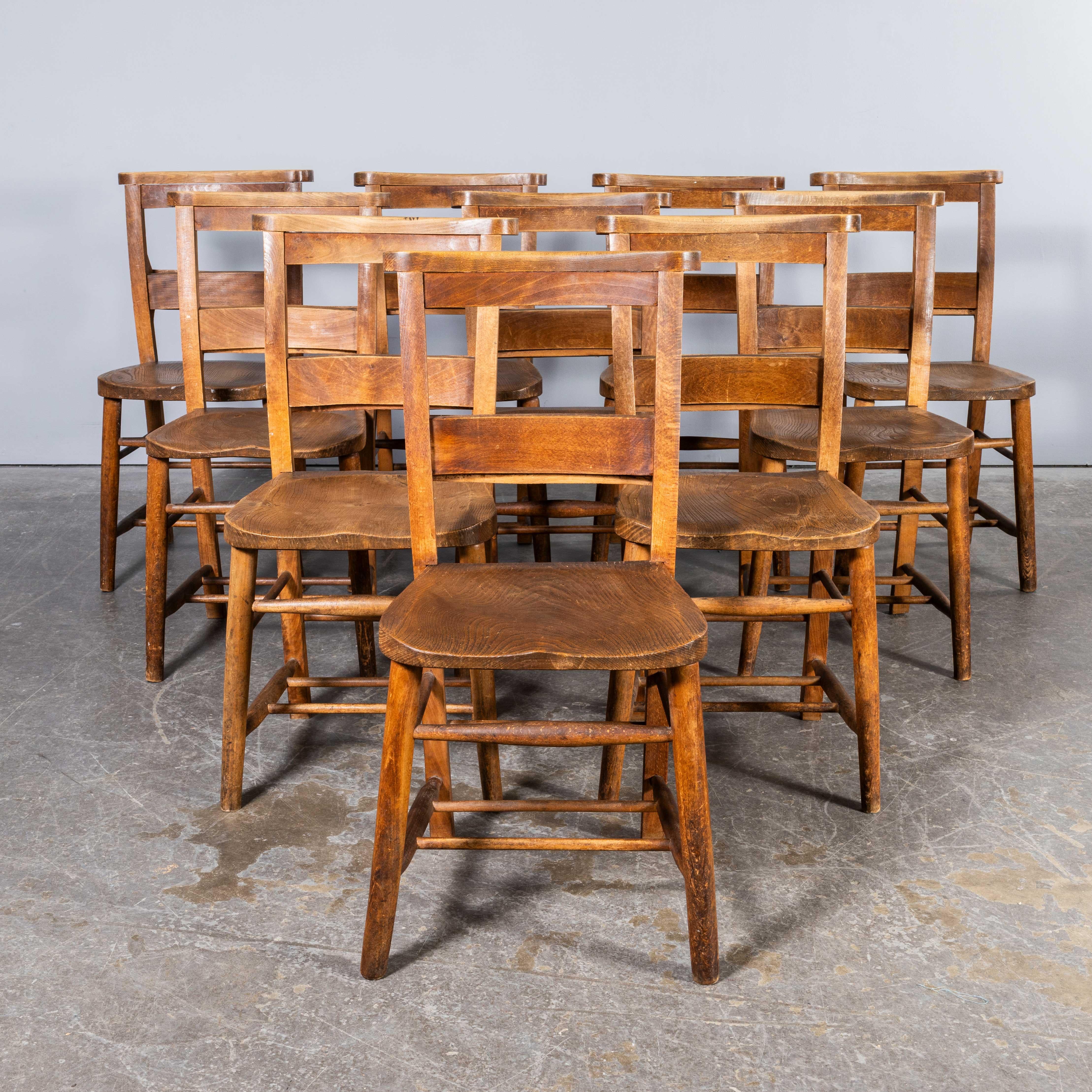 English 1940's Solid Elm Church - Chapel Dining Chairs - Good Quantity Available For Sale