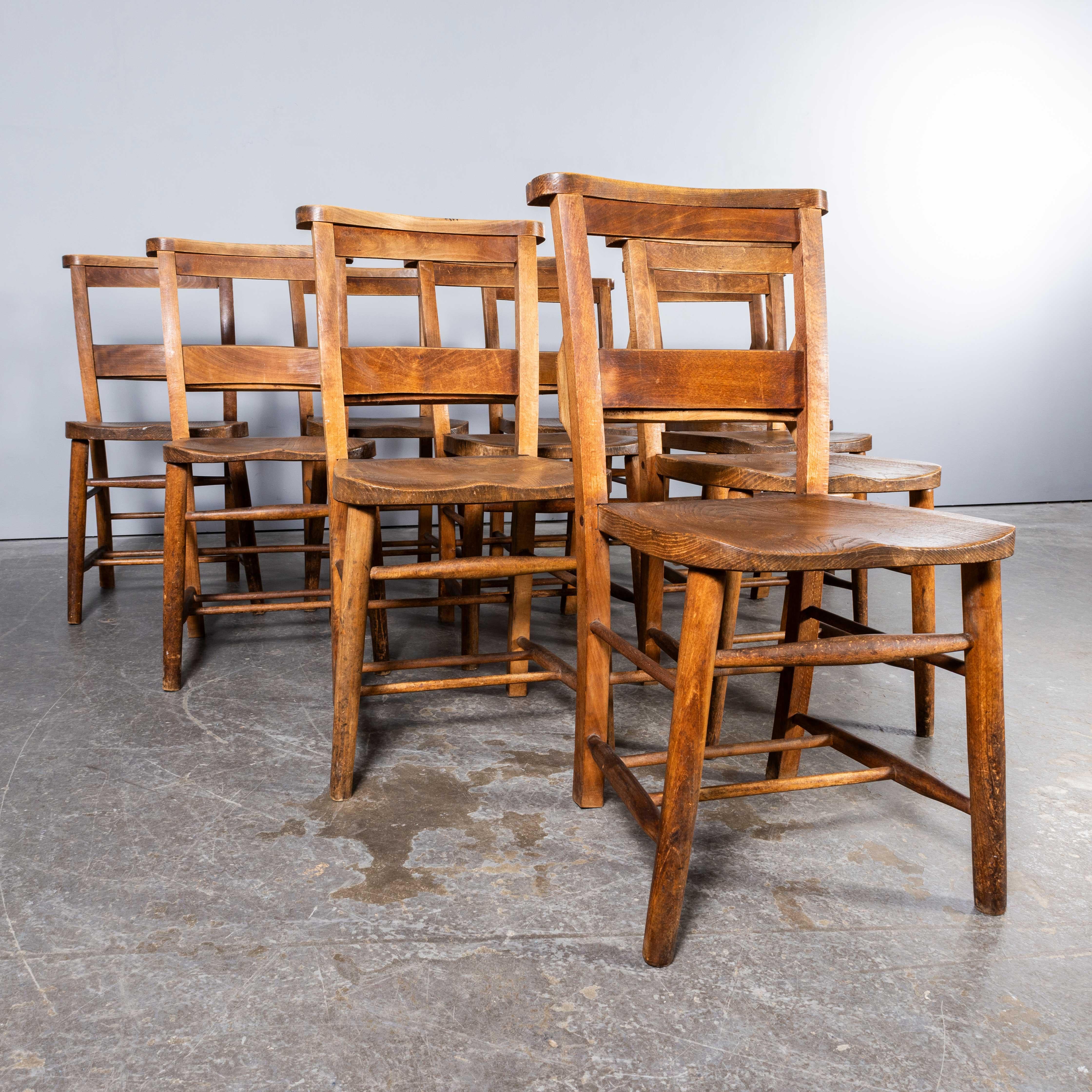 1940's Solid Elm Church - Chapel Dining Chairs - Good Quantity Available In Good Condition For Sale In Hook, Hampshire