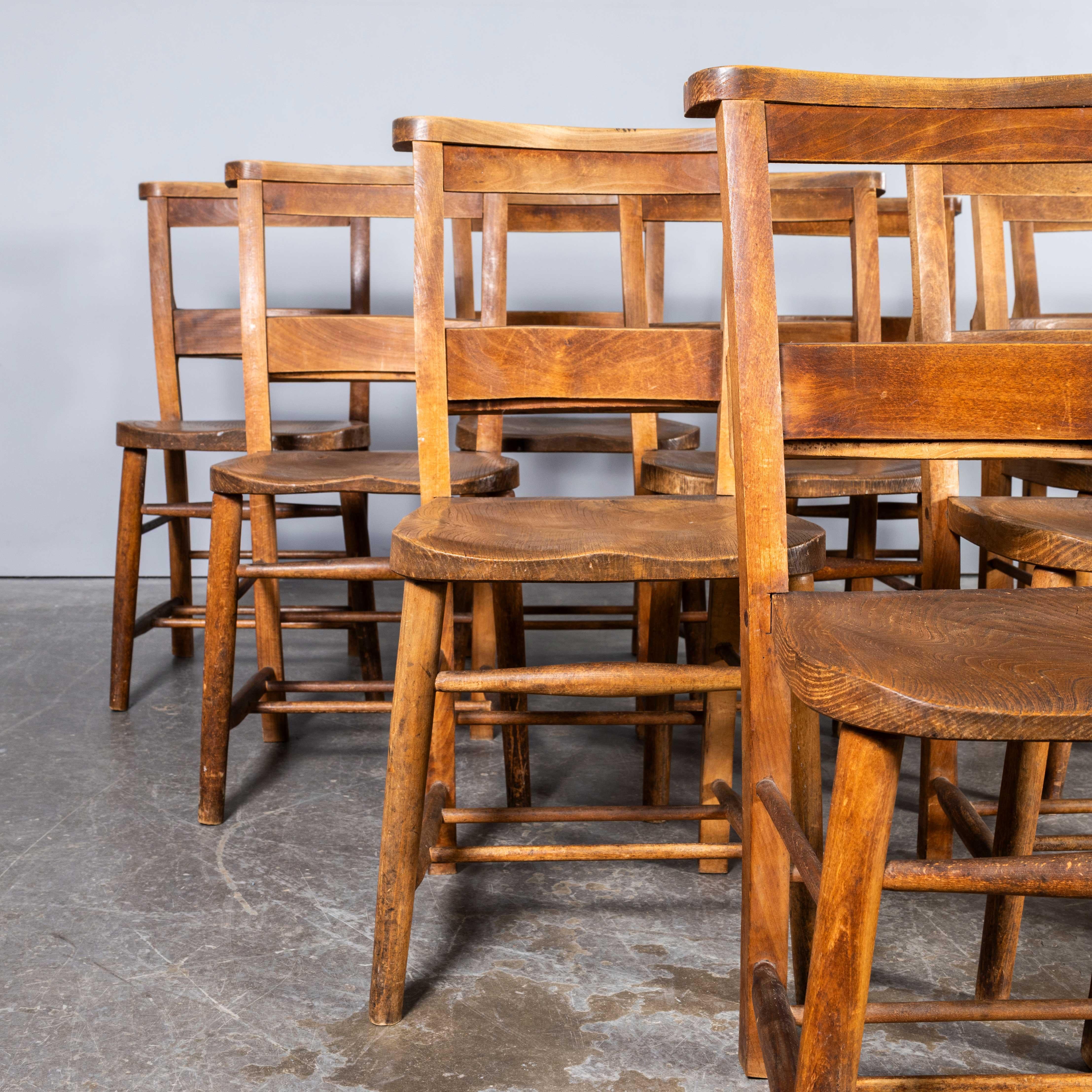 Mid-20th Century 1940's Solid Elm Church - Chapel Dining Chairs - Good Quantity Available For Sale