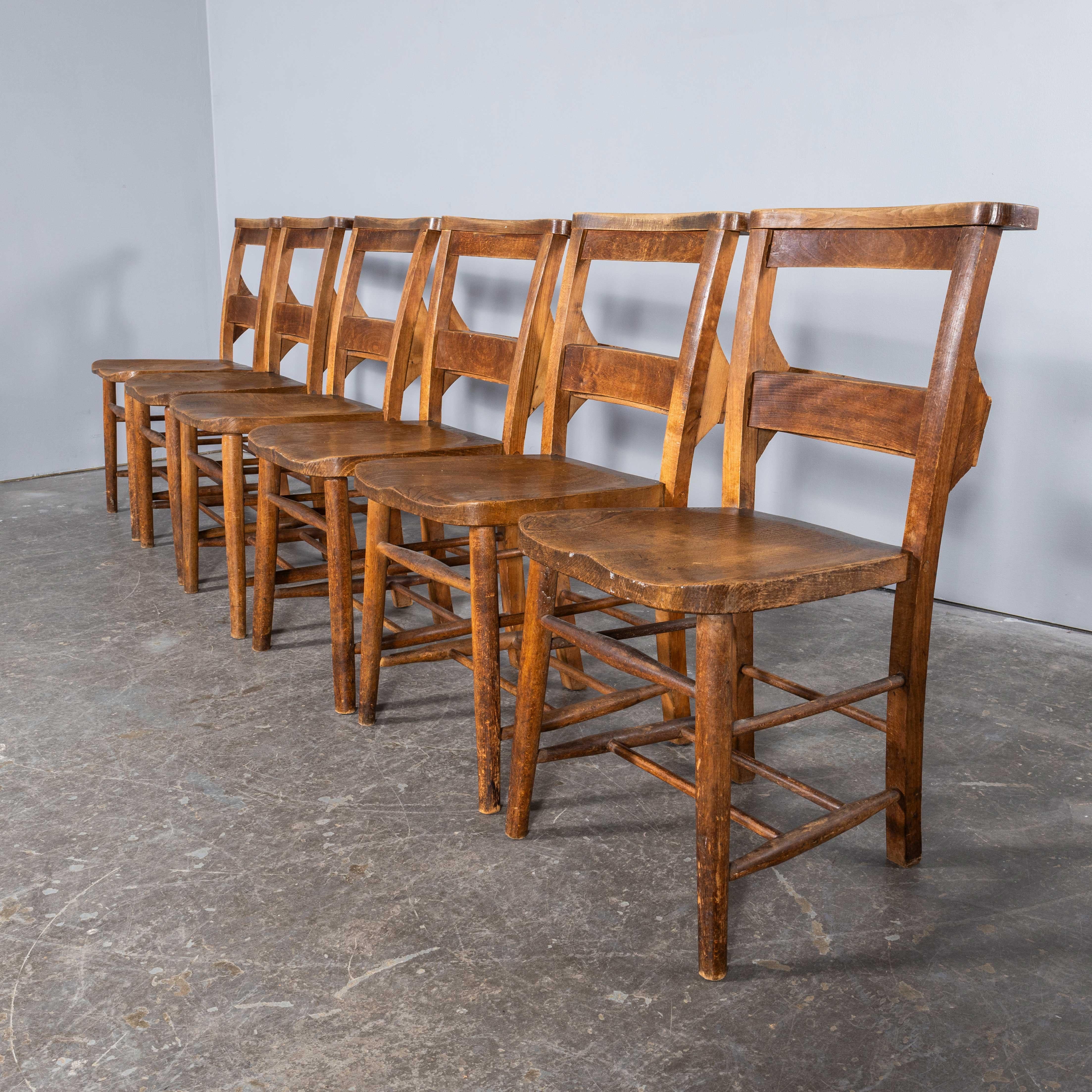 1940's Solid Elm Church - Chapel Dining Chairs - Good Quantity Available For Sale 3