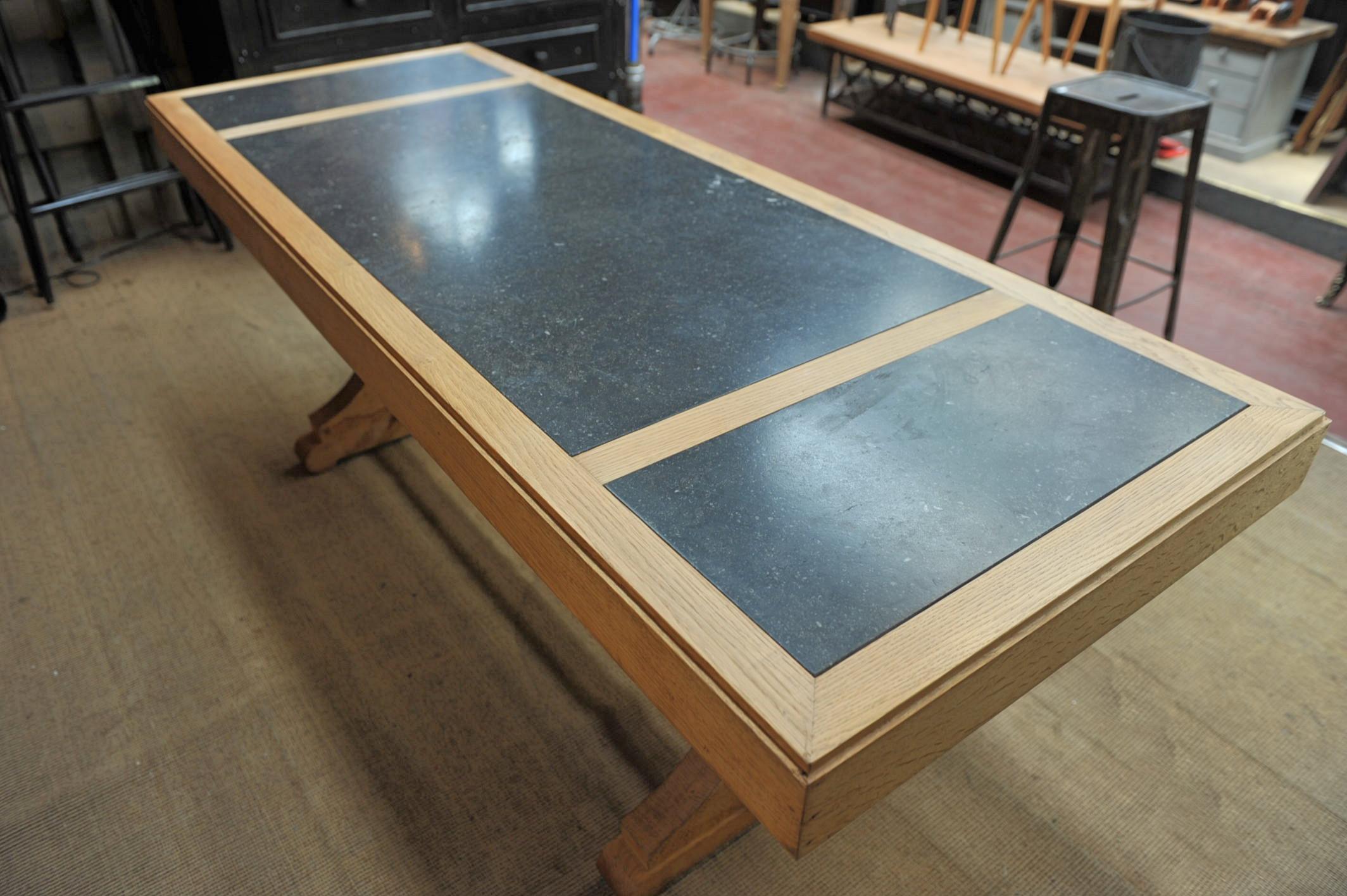 1940s Solid Oak Table with Blue Stone Top 3