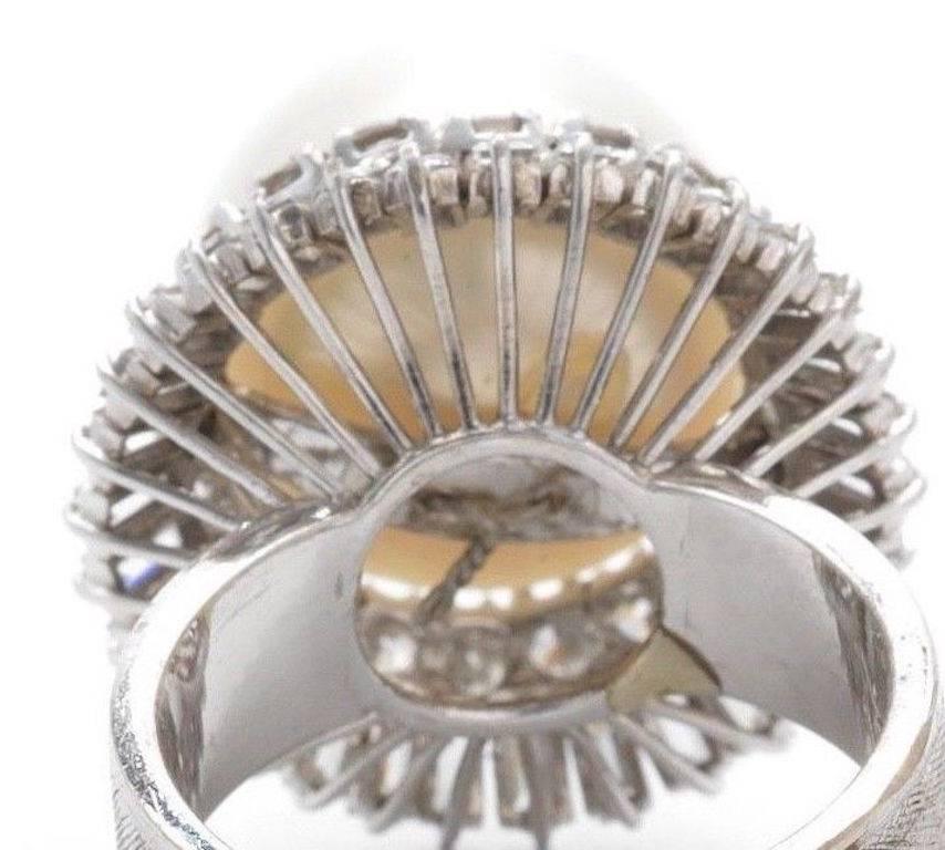 1940s South Seas Pearl 1.60 Carat VS Diamond 14 Karat Gold Cocktail Ring For Sale 1
