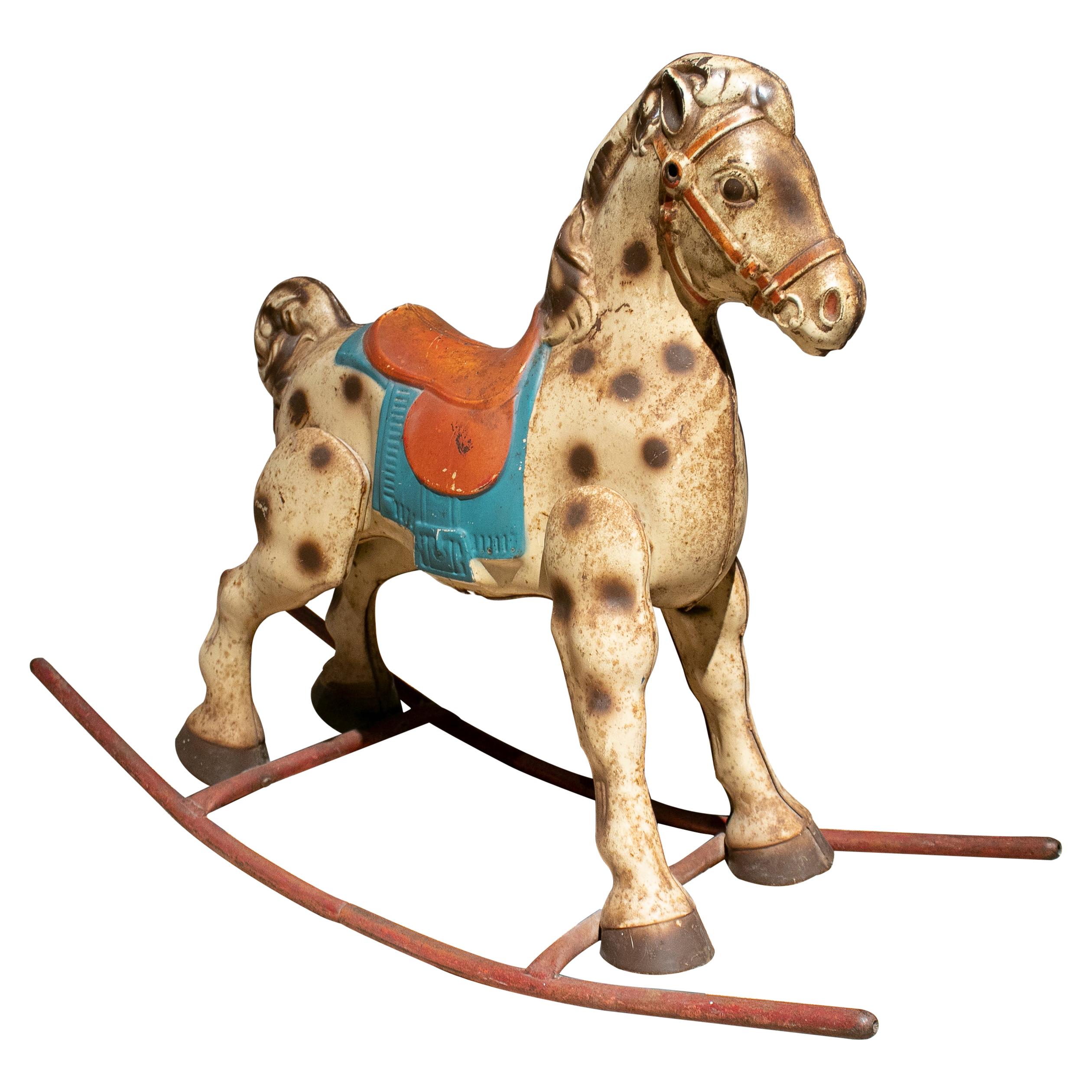 1940s Spanish Children's Metal Toy Rocking Horse