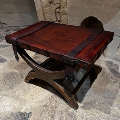 1940s Spanish Colonial Curule Stool Leather Mahogany