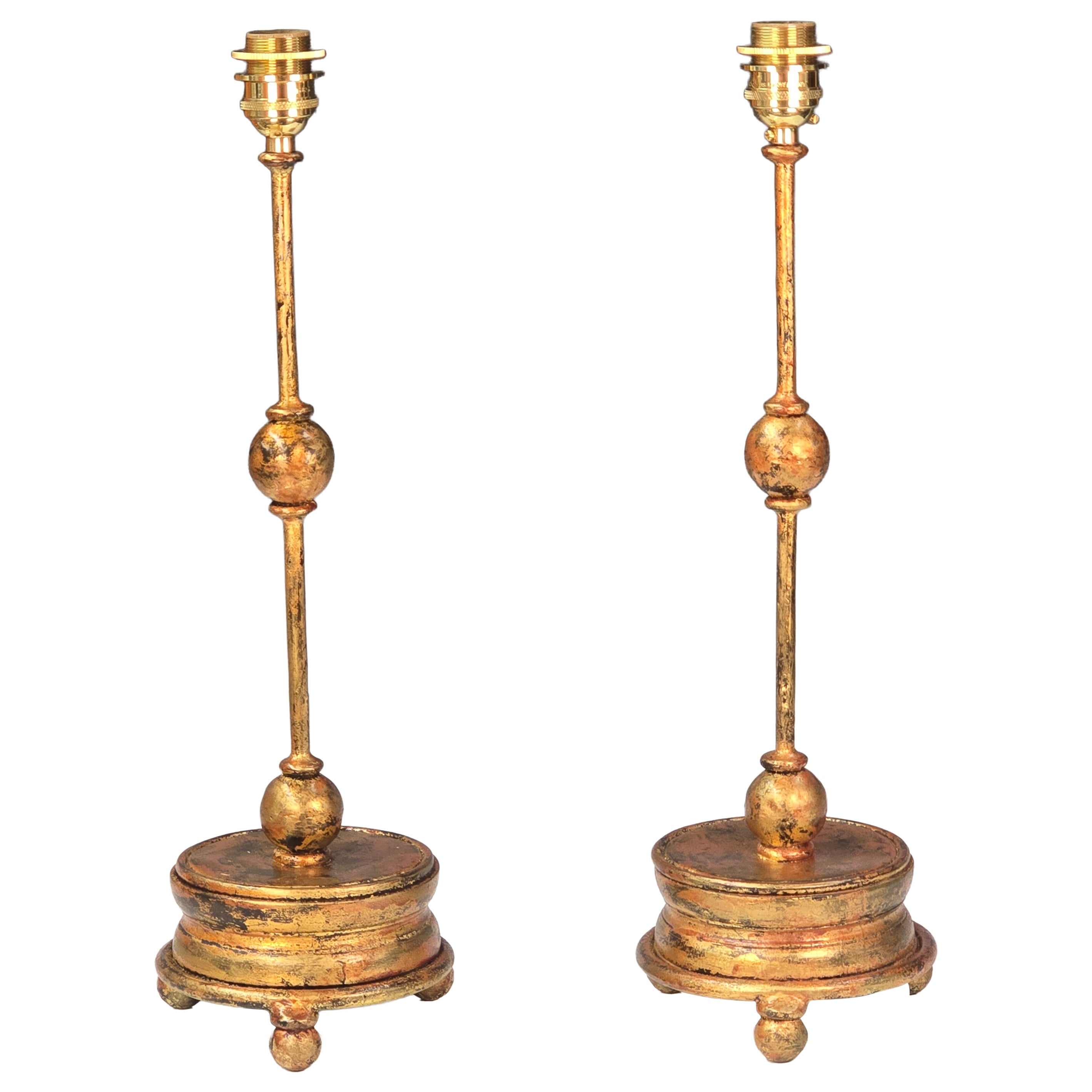 Lámparas españolas de hierro dorado de los años 40 con forma escultórica estilo Giacometti en venta