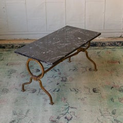 1940s Spanish Gilt Iron Table with Marble Top