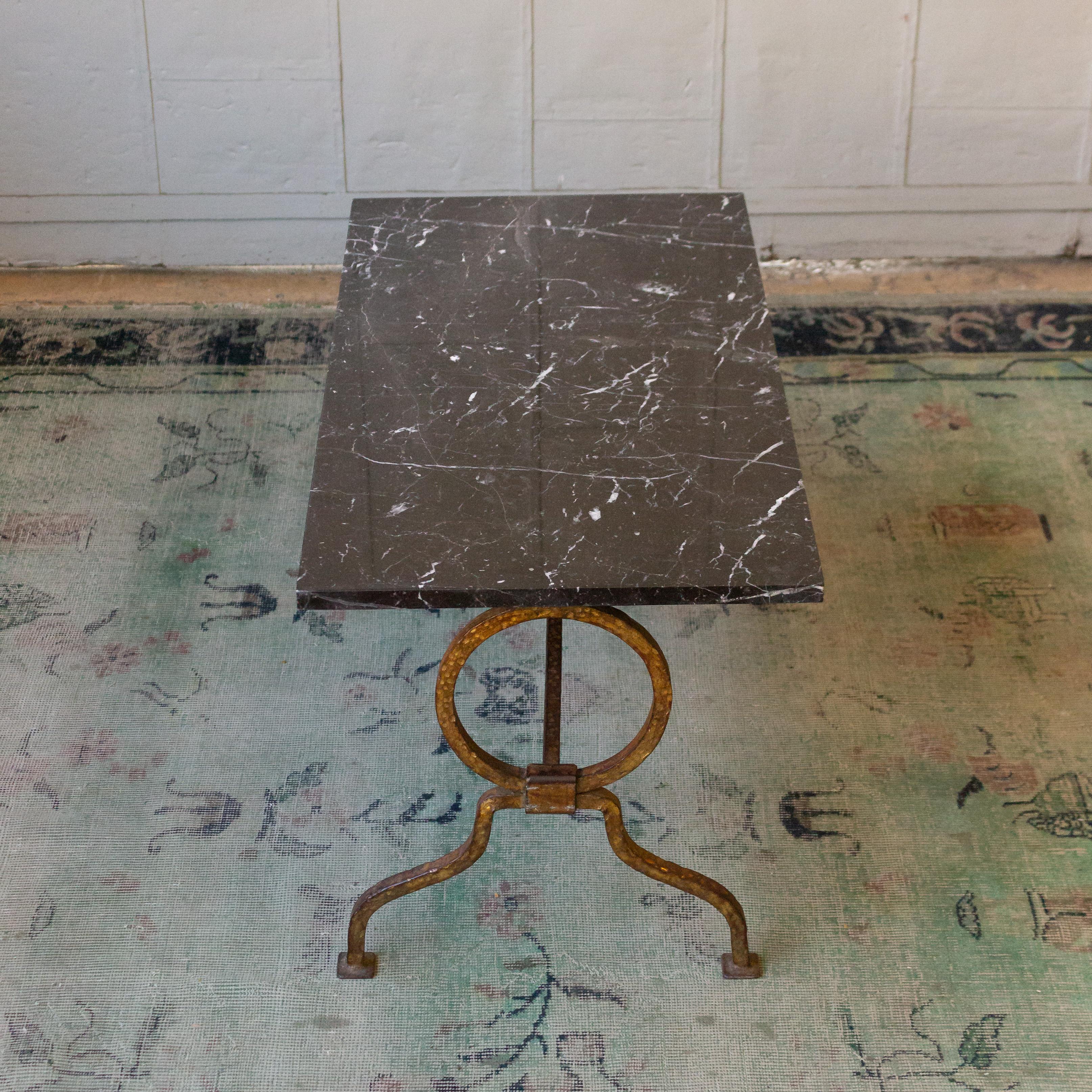 Mid-20th Century 1940s Spanish Gilt Iron Table with Marble Top