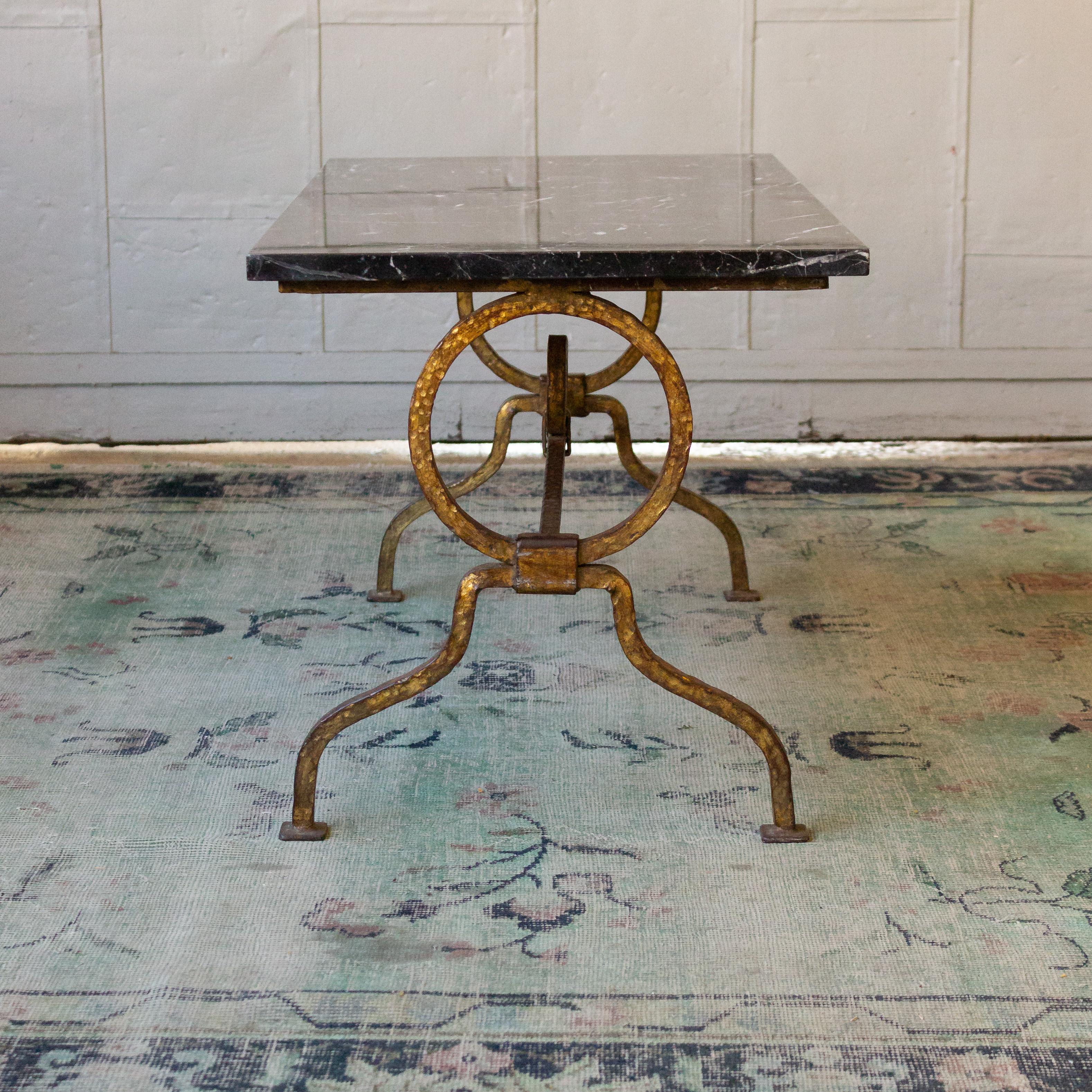1940s Spanish Gilt Iron Table with Marble Top 1