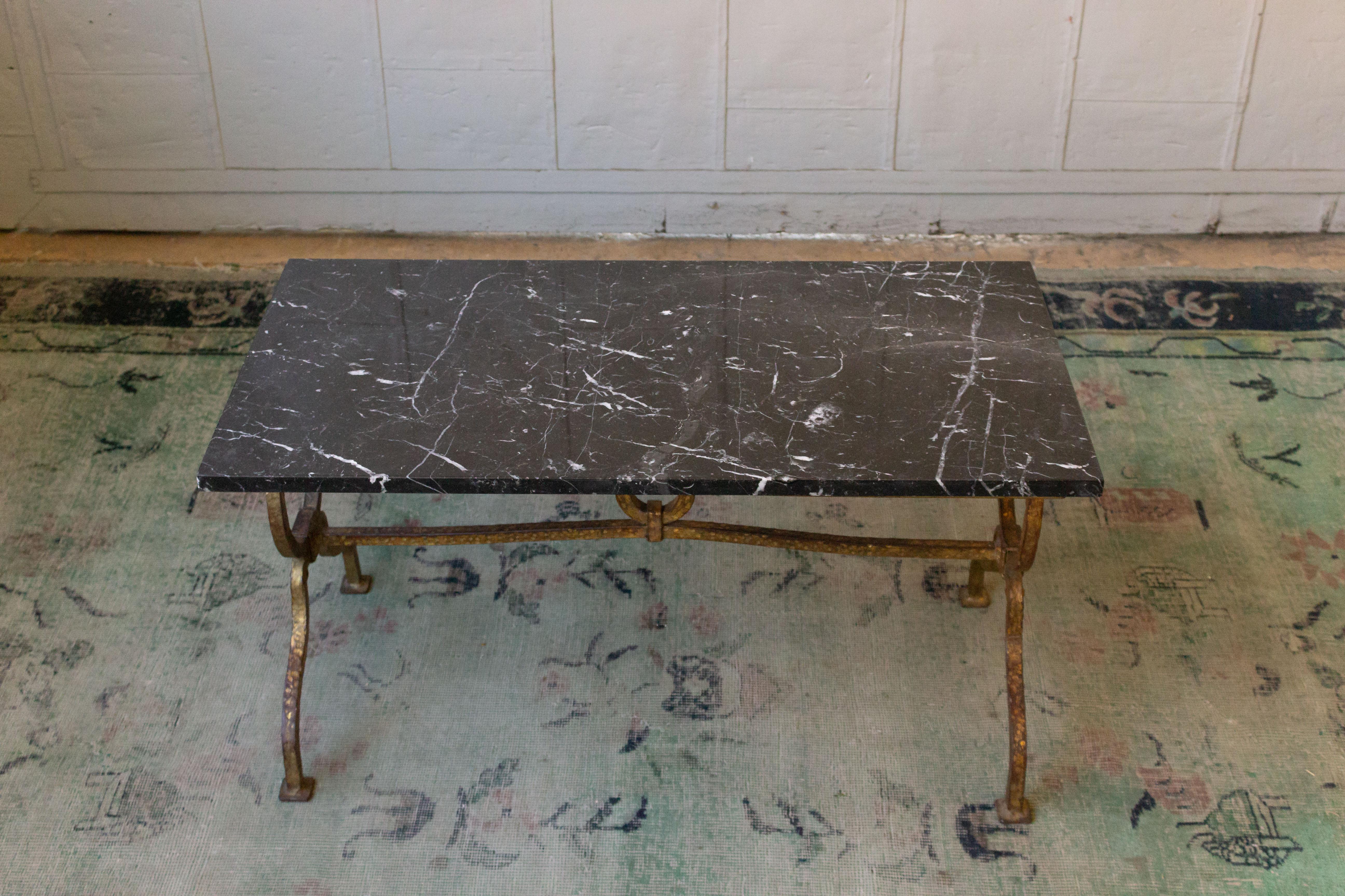 1940s Spanish Gilt Iron Table with Marble Top 4